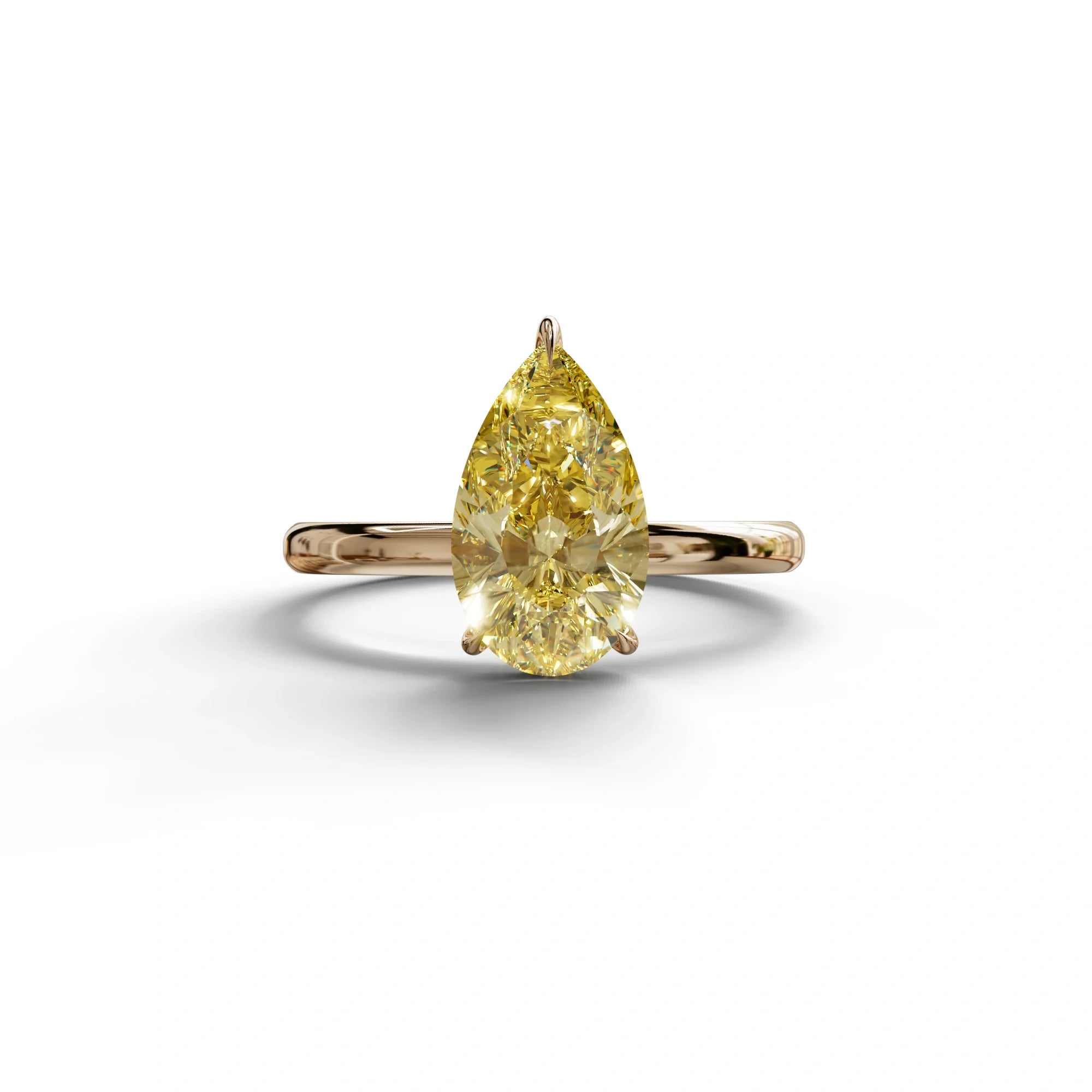 Yellow Pear Cut Solitaire Lab Grown Diamond Engagement Ring - Maniola - 2 Carat / 10K Solid Gold / Rose Gold