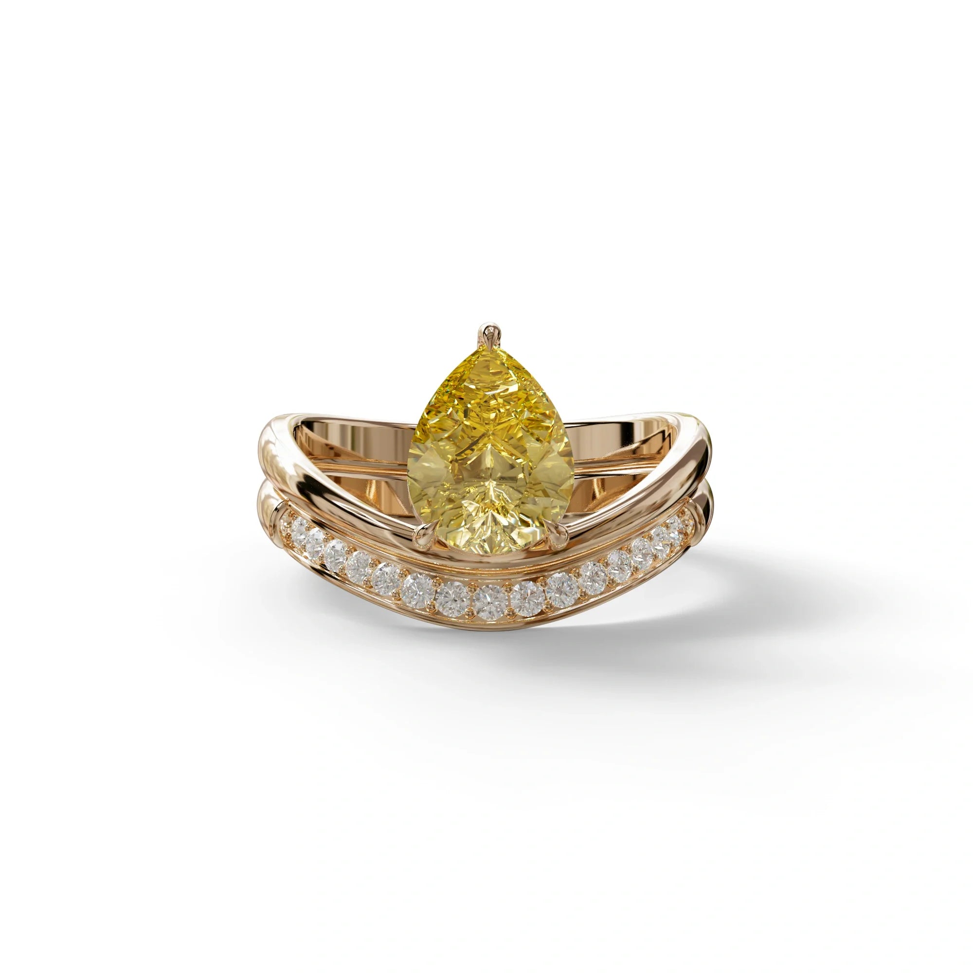 2 Carat Yellow Color Lab Diamond Wedding Ring set - Gemini - 10K Solid Gold / Rose Gold