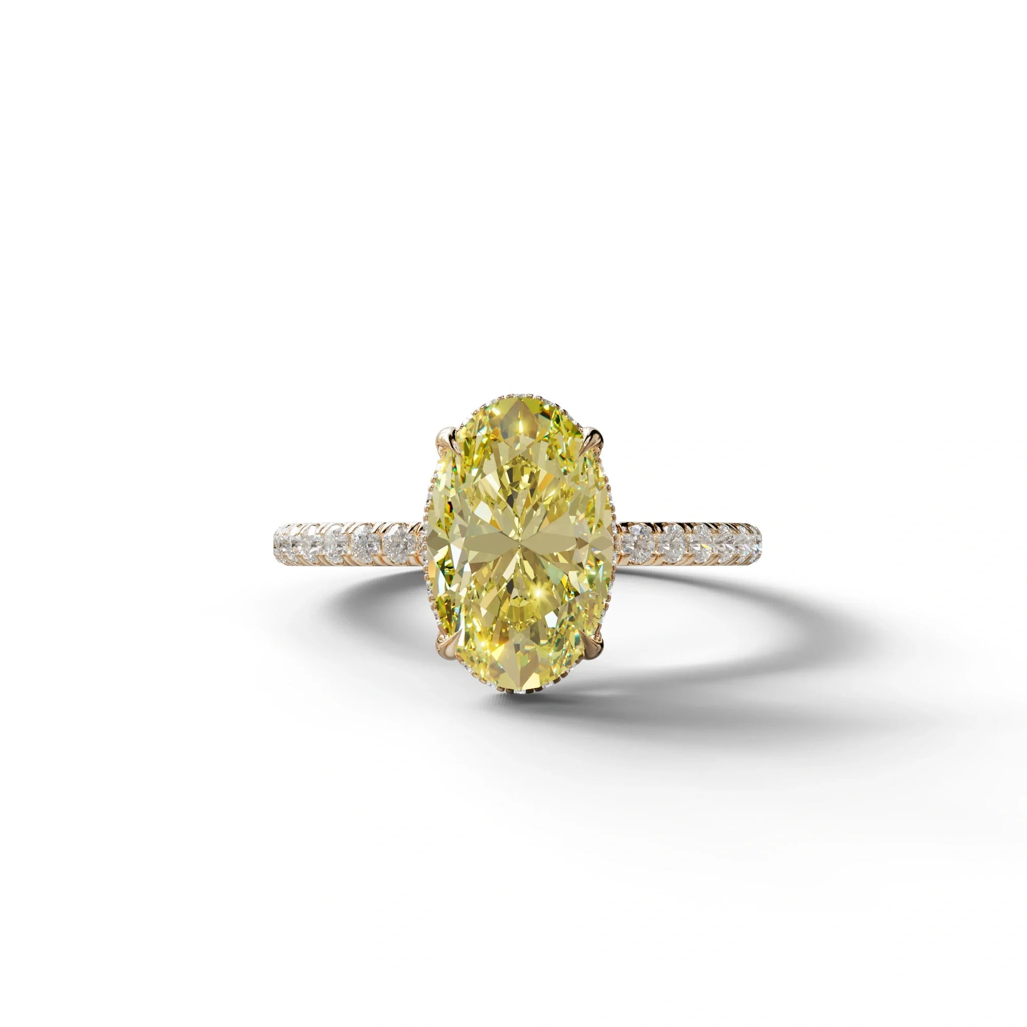 3 Carat Yellow Oval Cut Hidden Halo & Pave Setting Lab Grown Diamond Ring - 10K Solid Gold / Rose Gold