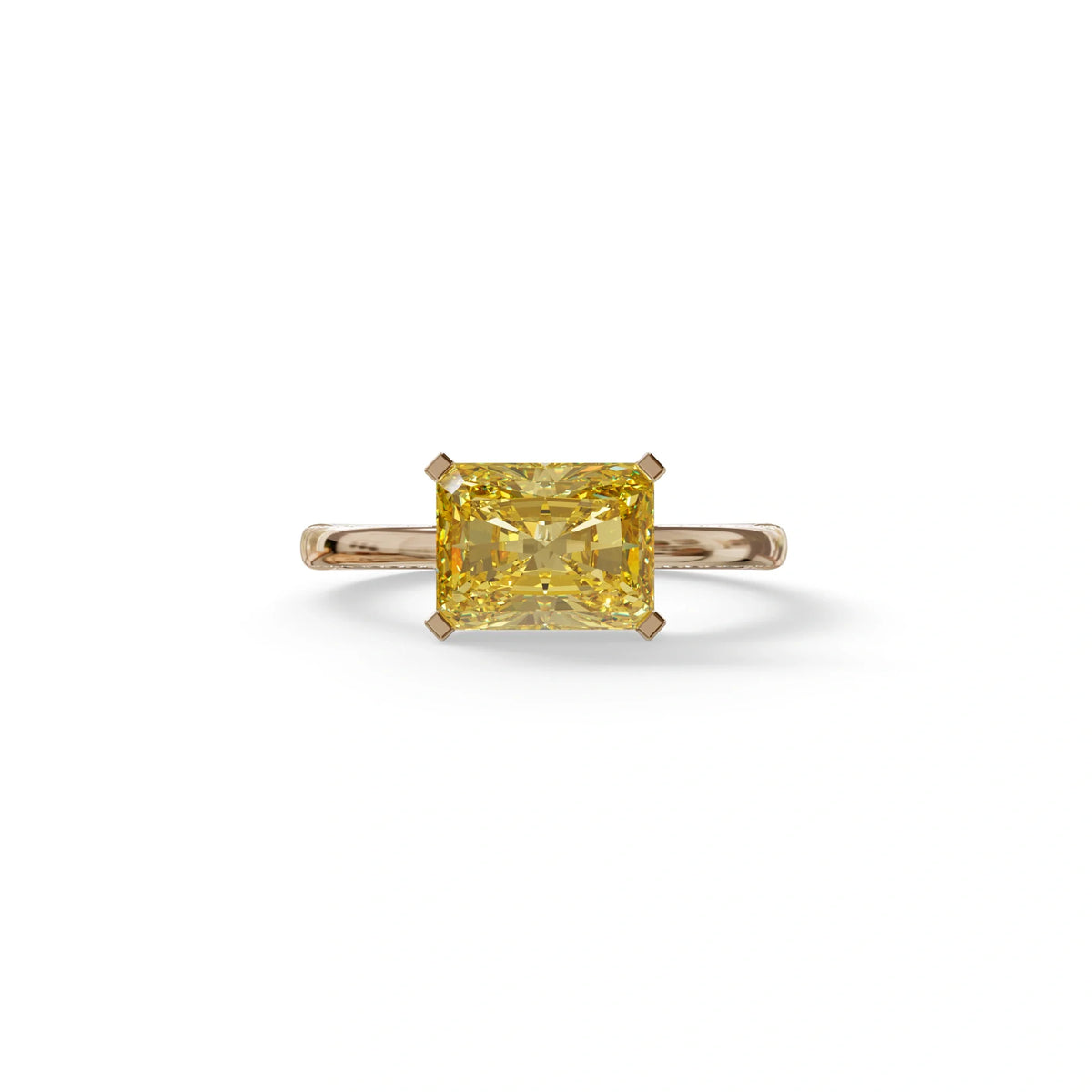 2.5 Ct Yellow Radiant Cut Lab Grown Diamond In Pave-Chanel Setting Ring - Maxine - 10K Solid Gold / Rose Gold