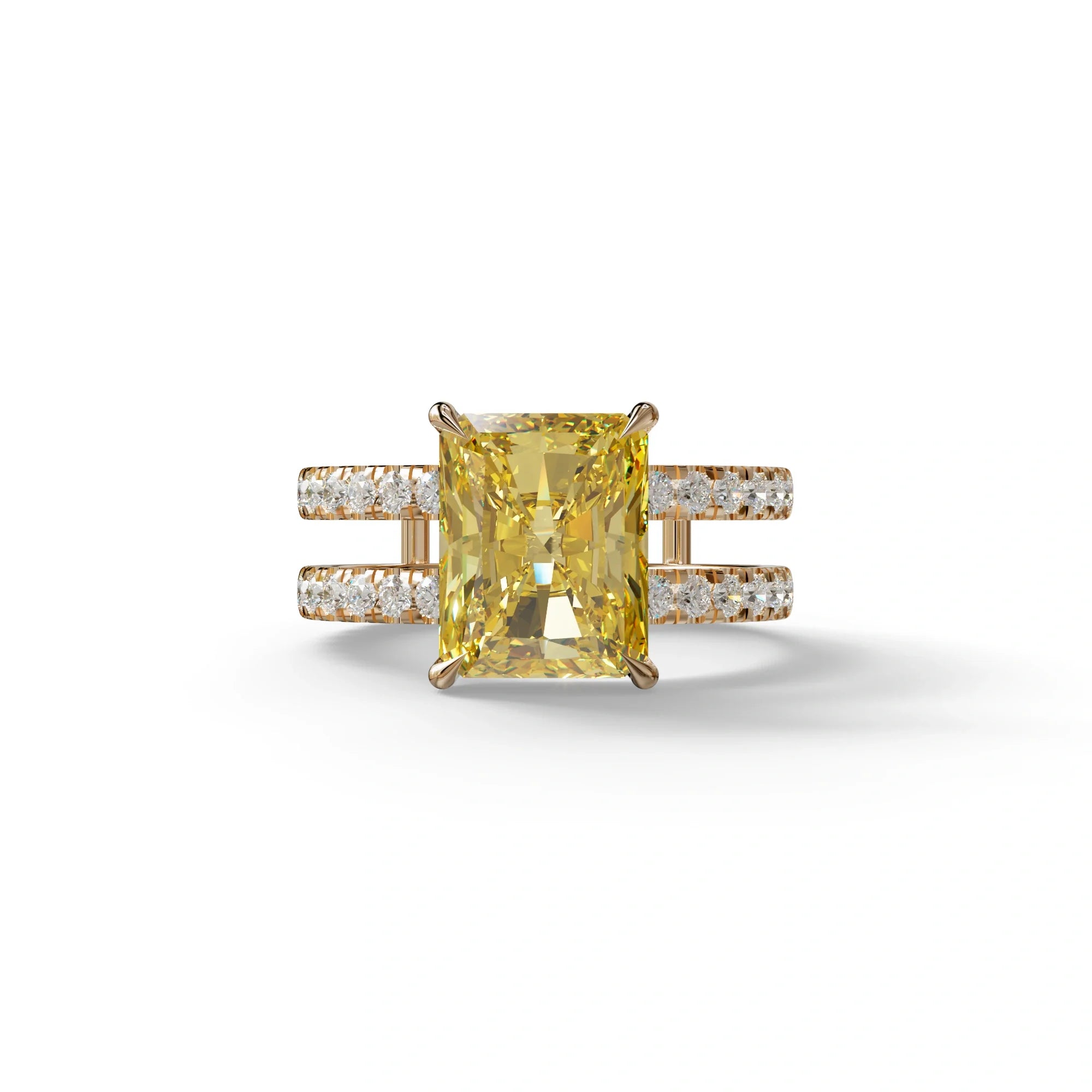 Fancy Yellow Radiant Cut Lab Diamond Engagement Ring | Double Band Hidden Halo - Billie - 10K Solid Gold / Rose Gold