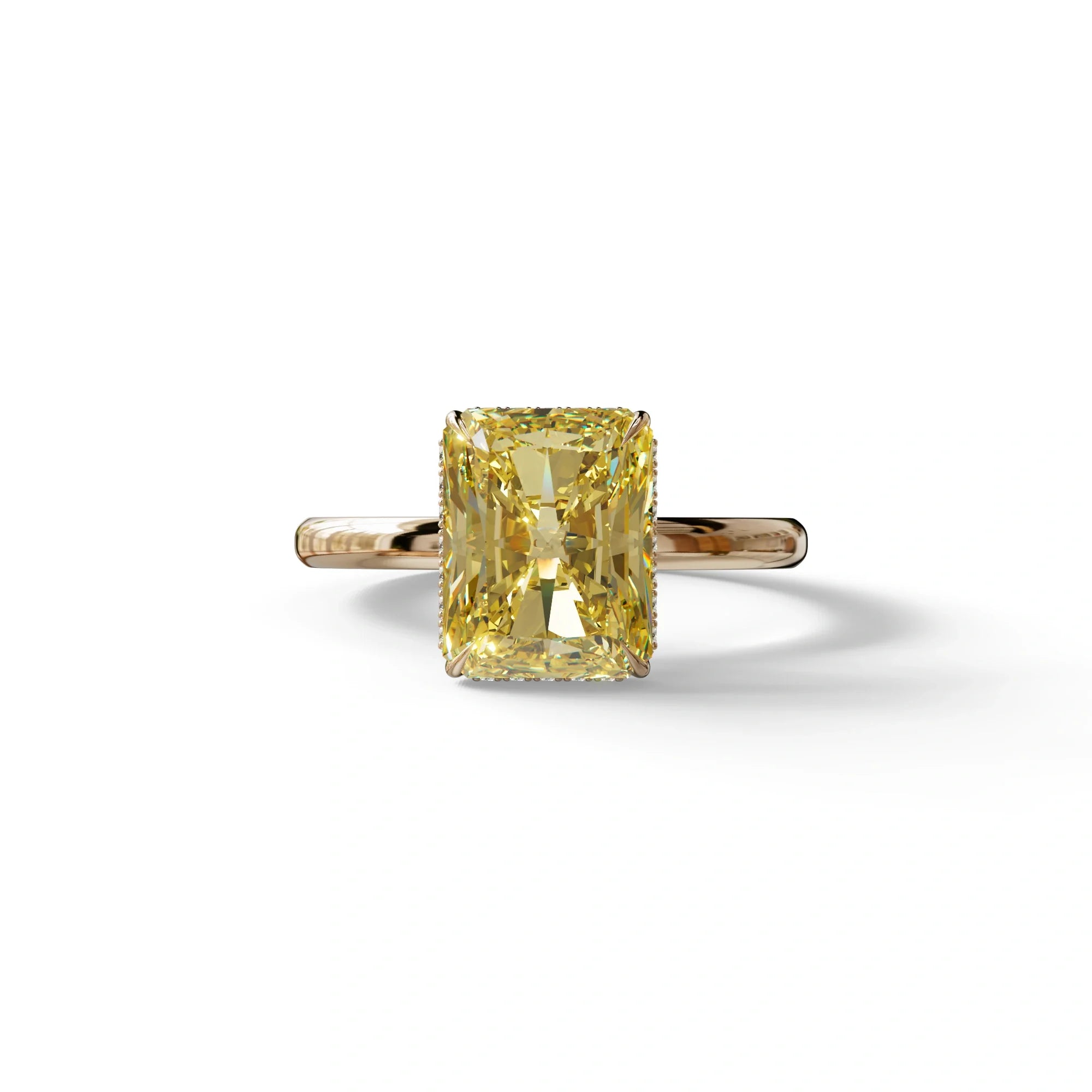 3 Carat Fancy Yellow Radiant Cut Hidden Halo Lab Grown Diamond Engagement Ring - 10K Solid Gold / Rose Gold