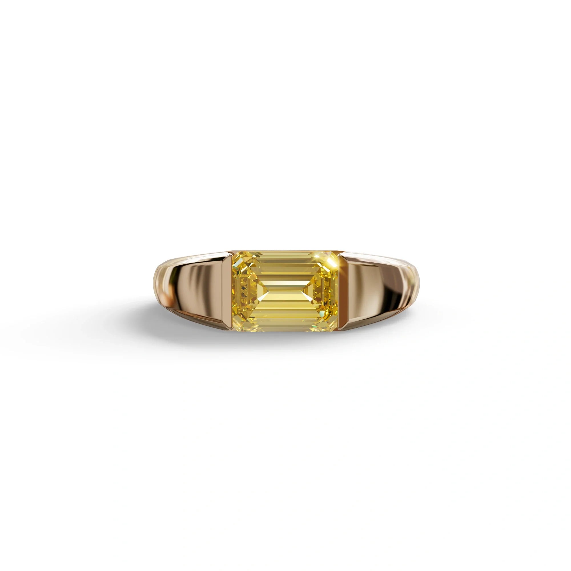2 Carat Yellow Emerald Cut East West Lab Diamond Ring - Ashleen - 10K Solid Gold / Rose Gold