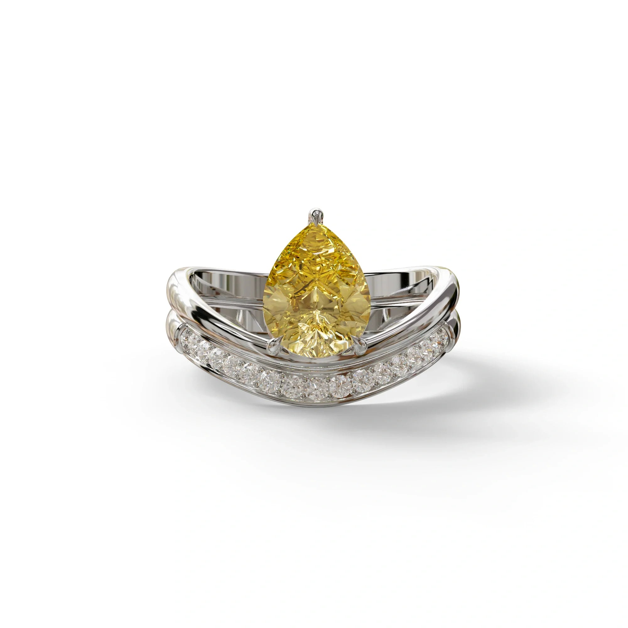 2 Carat Yellow Color Lab Diamond Wedding Ring set - Gemini - 10K Solid Gold / White Gold