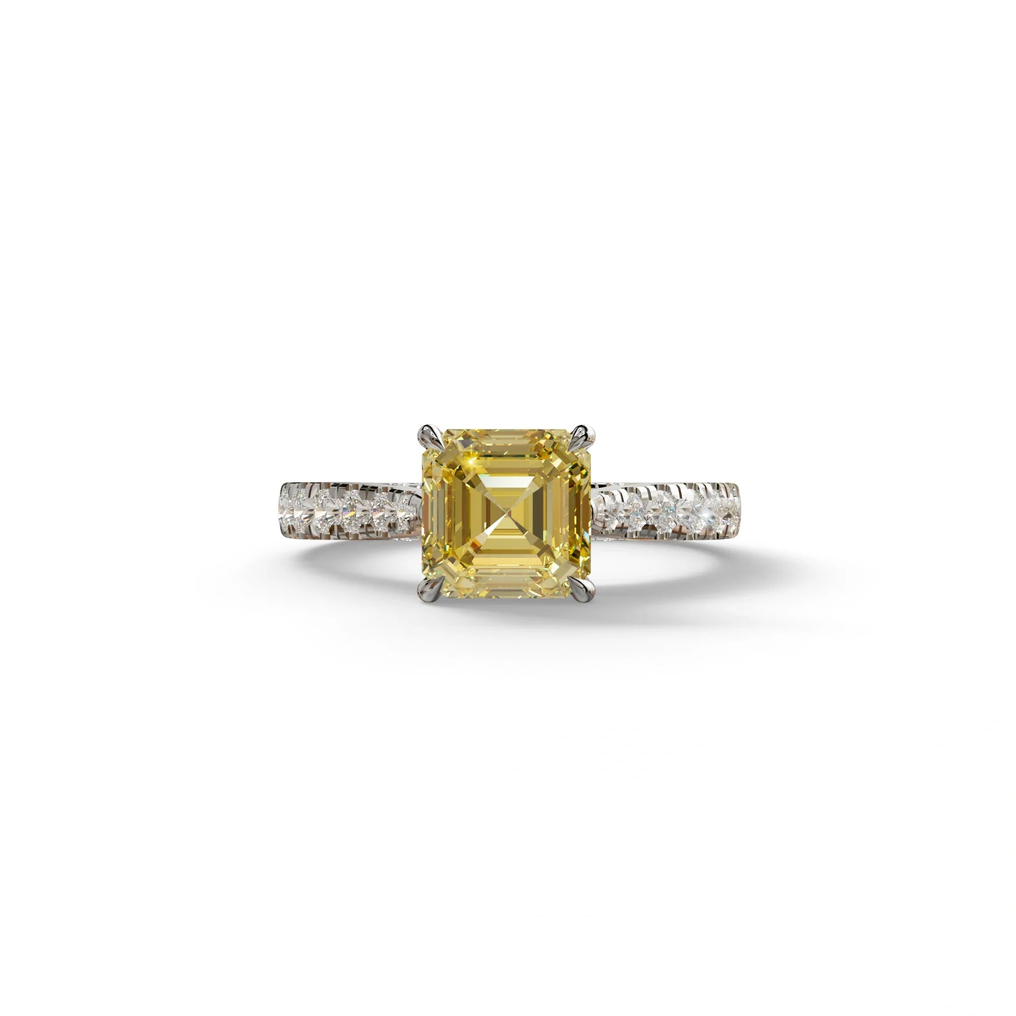 2 Carat Yellow Asscher Cut Lab Grown Diamond Engagement Ring | Hidden Halo & Pave - Kay - 10K Solid Gold / White Gold