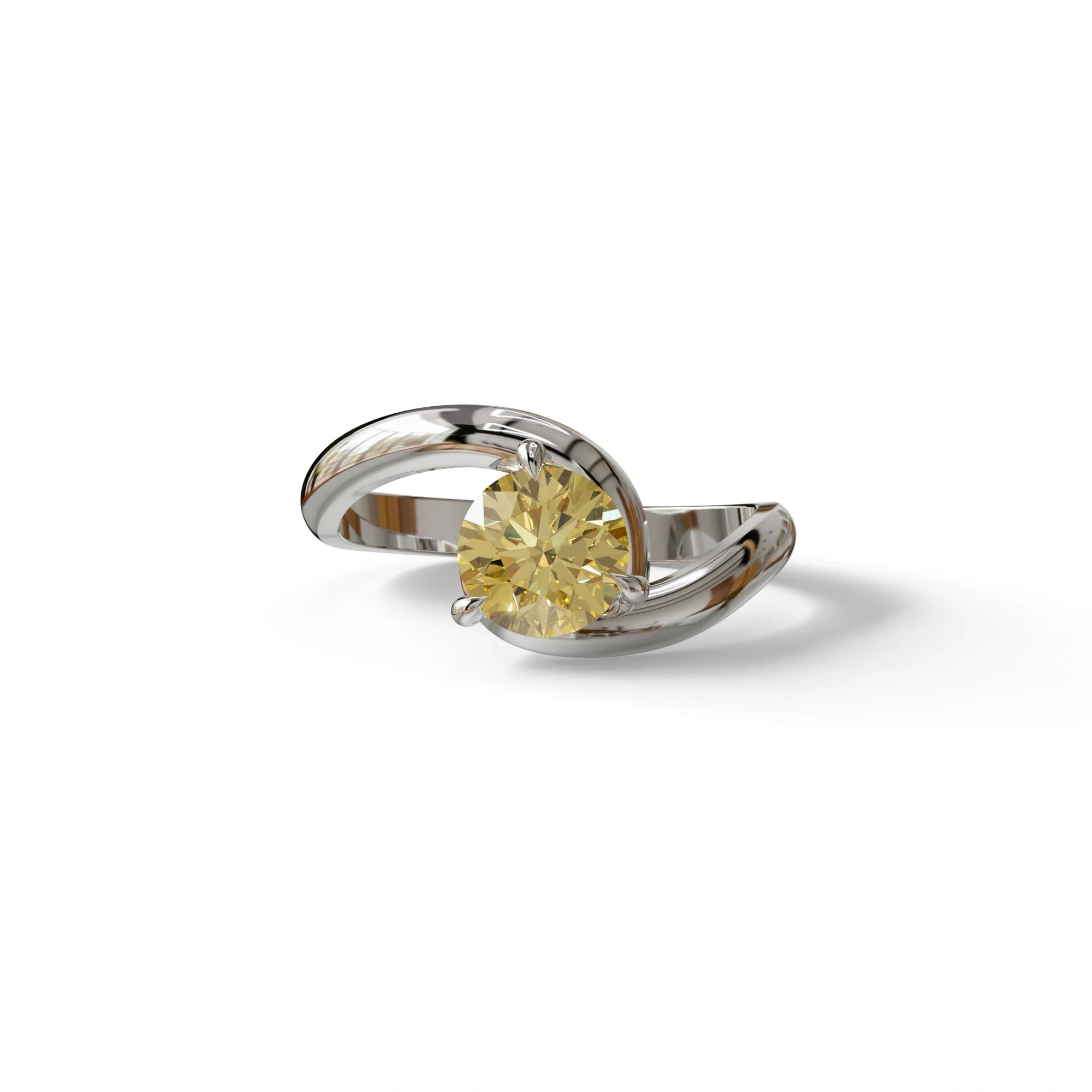 1.5 Carat Yellow Round Cut Solitaire Lab Diamond Ring - Tauras - 10K Solid Gold / White Gold
