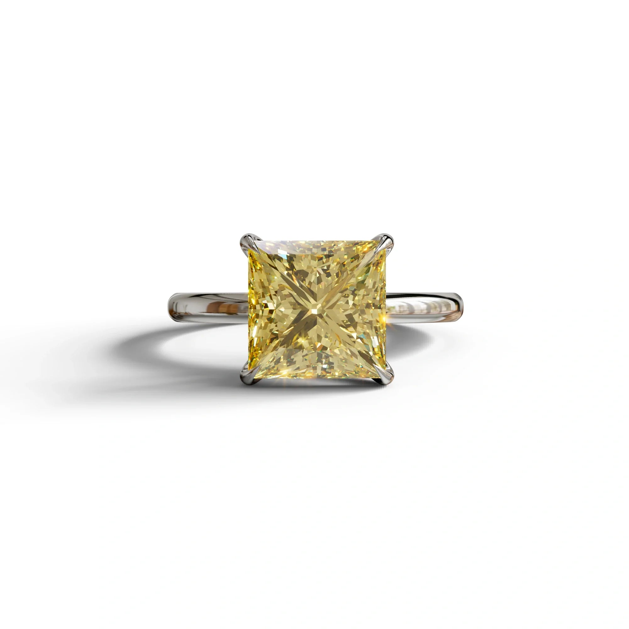 Yellow Princess Cut Solitaire Lab Grown Diamond Engagement Ring - Speyeria - 2 Carat / 10K Solid Gold / White Gold