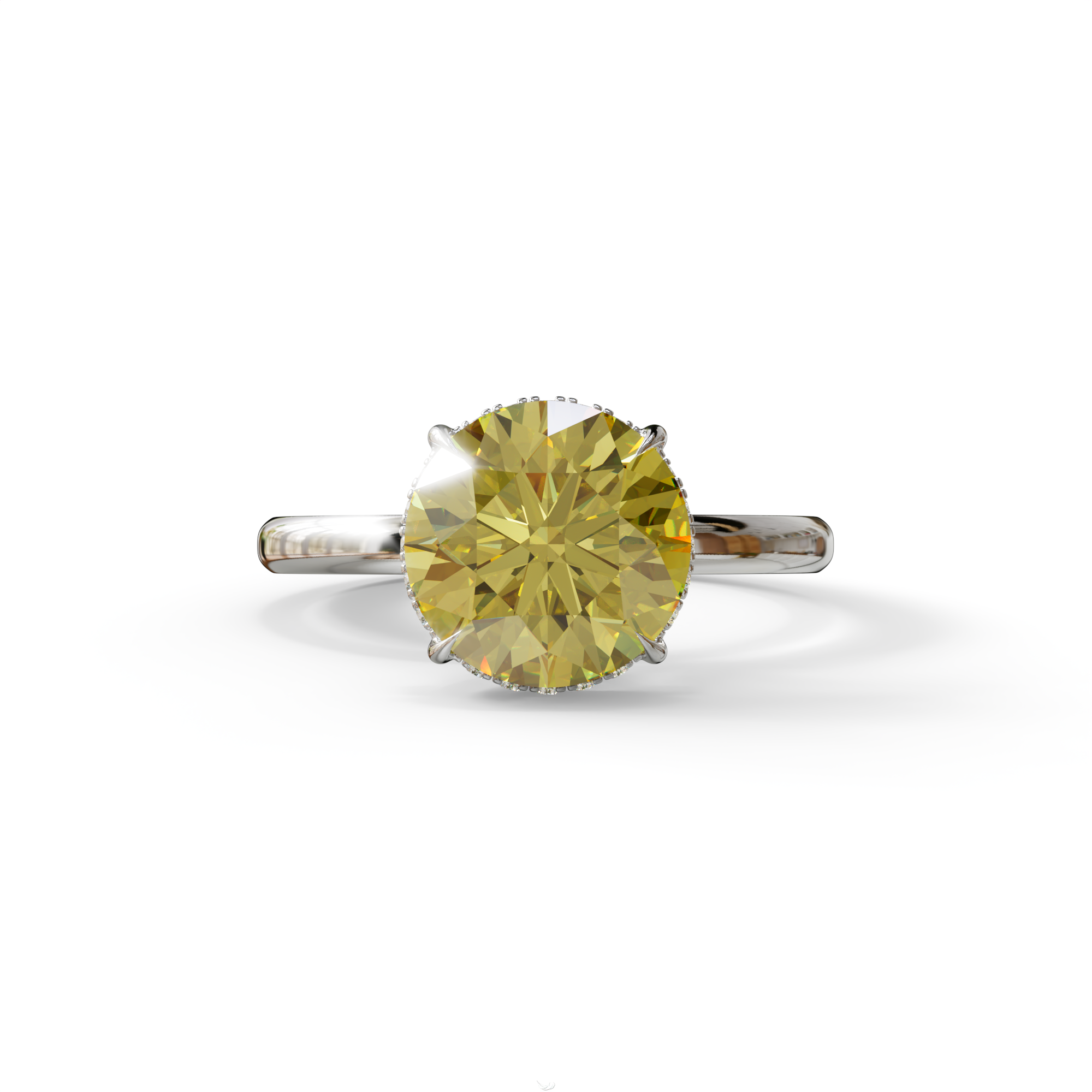 3 Carat Round Yellow Hidden Halo Lab Diamond Ring - Luxe Cercle - 10K Solid Gold / White Gold
