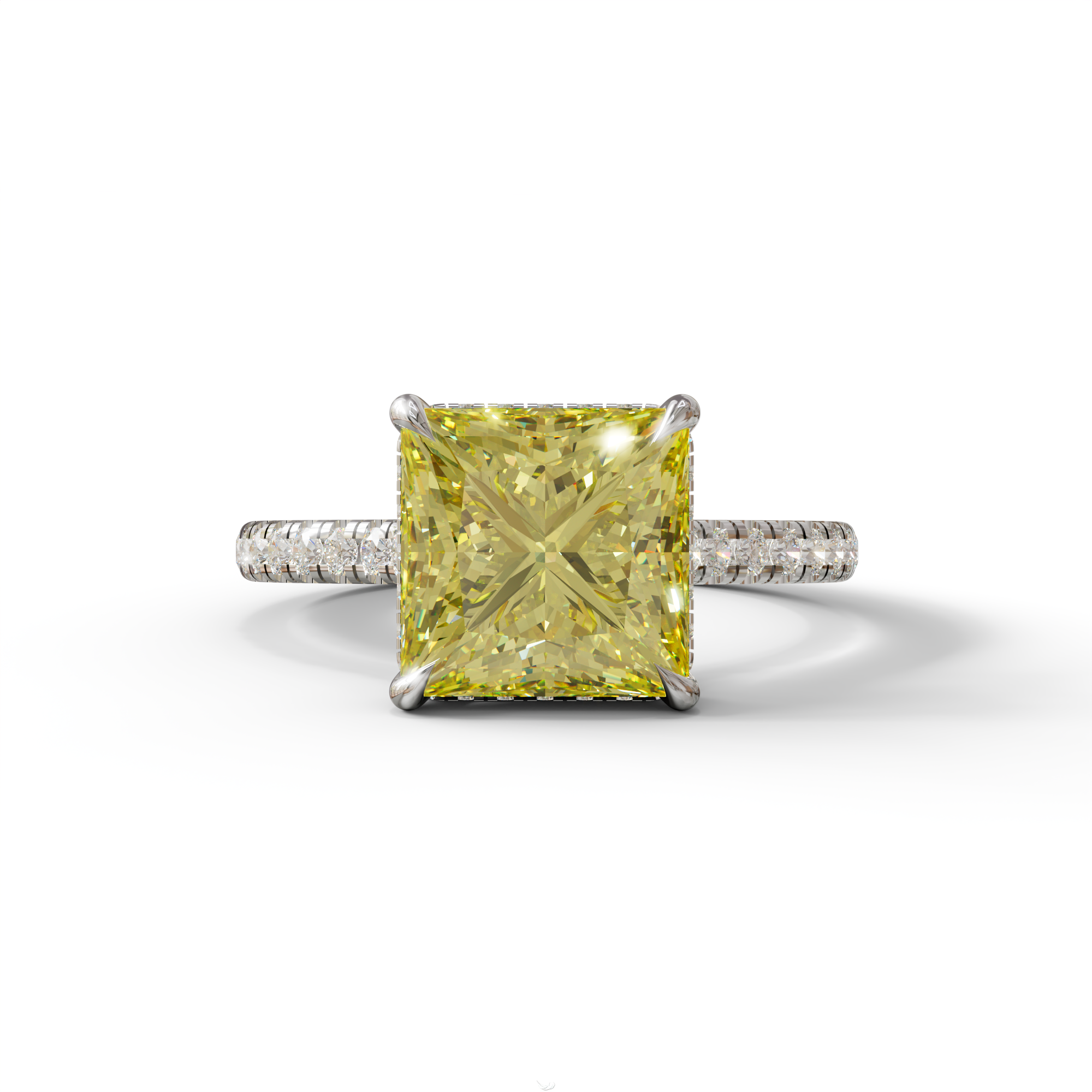 3 Carat Fancy Yellow Princess Cut Hidden Halo Lab Grown Diamond Engagement Ring - 10K Solid Gold / White Gold