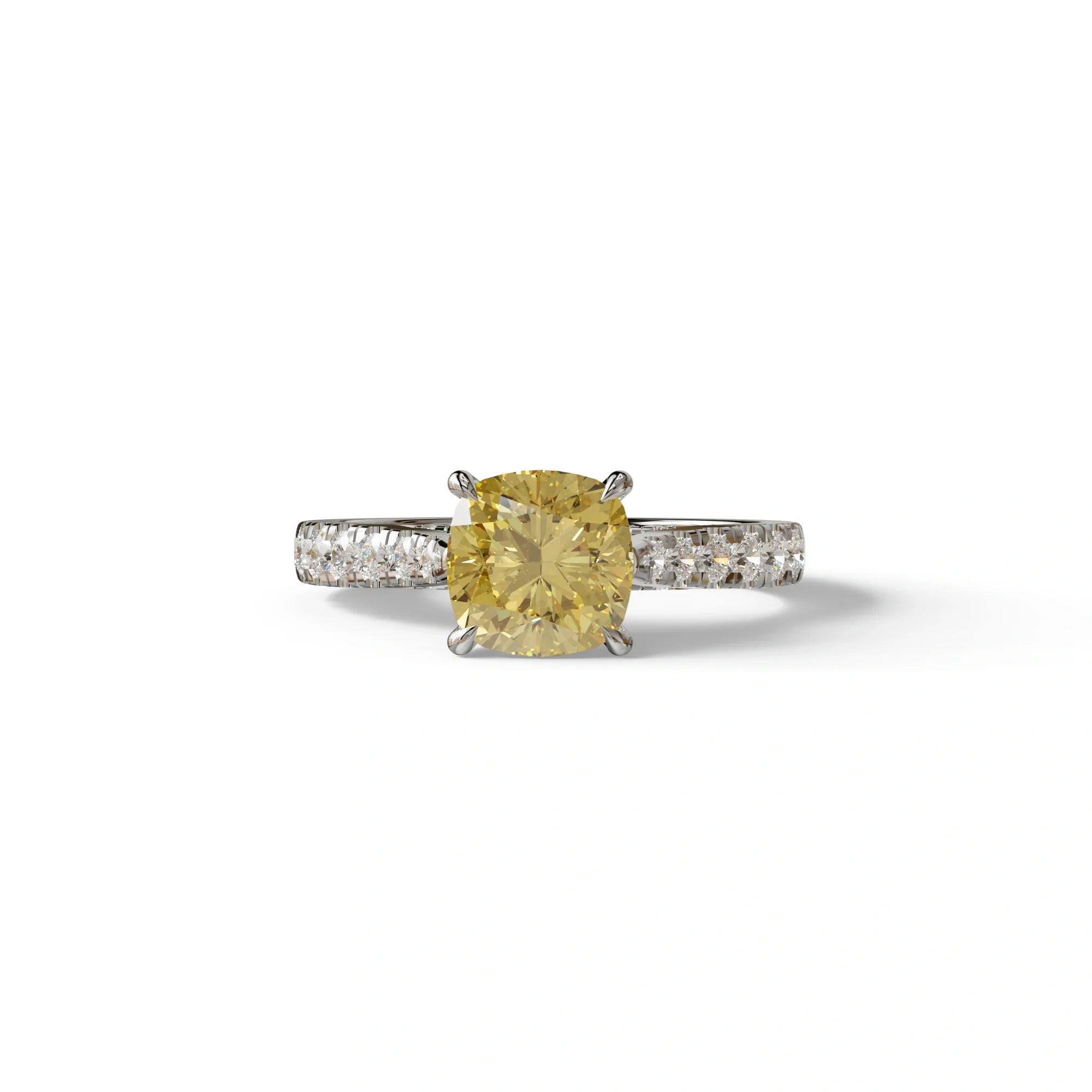2 Carat Yellow Cushion Cut Lab Diamond Engagement Ring - Leo - 10K Solid Gold / White Gold