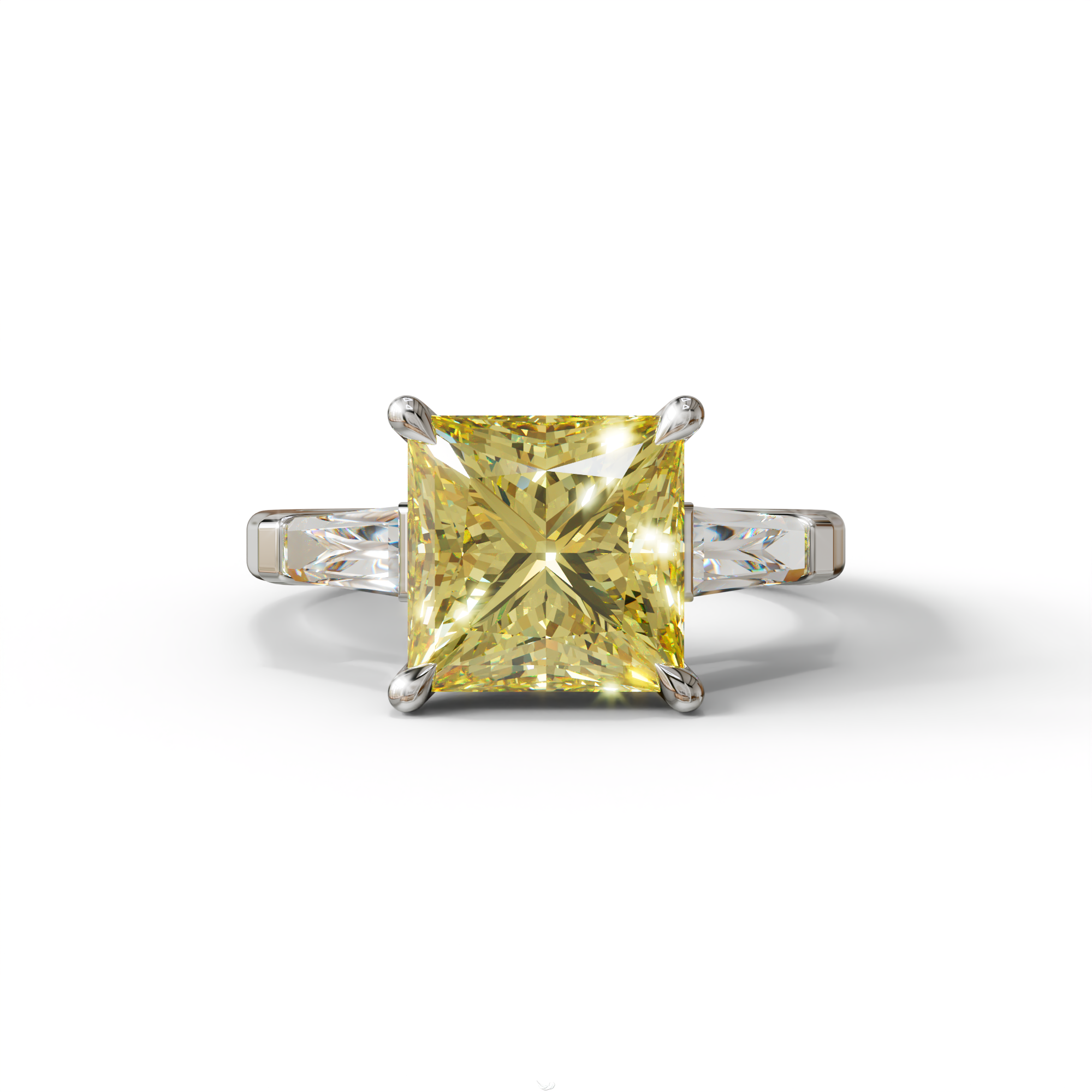 3 Carat Yellow Princess & Baguette Cut Lab Grown Diamond Ring - Alluring - 10K Solid Gold / White Gold