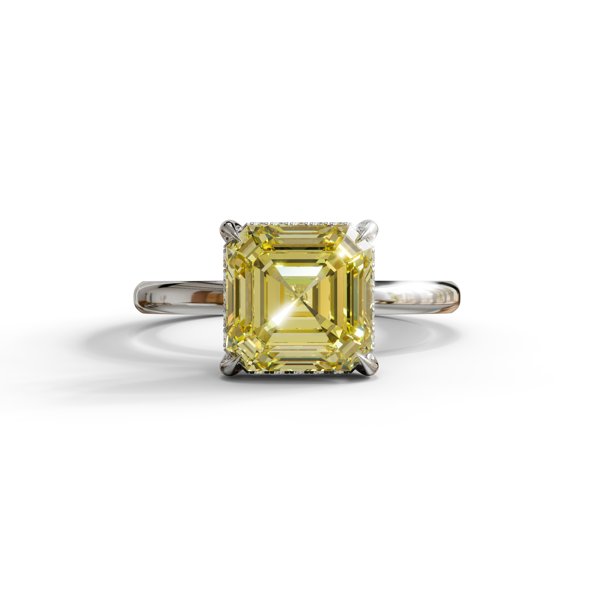 2.5 Carat Yellow Asscher Cut Hidden Halo Setting Lab Grown Diamond Ring - 10K Solid Gold / White Gold