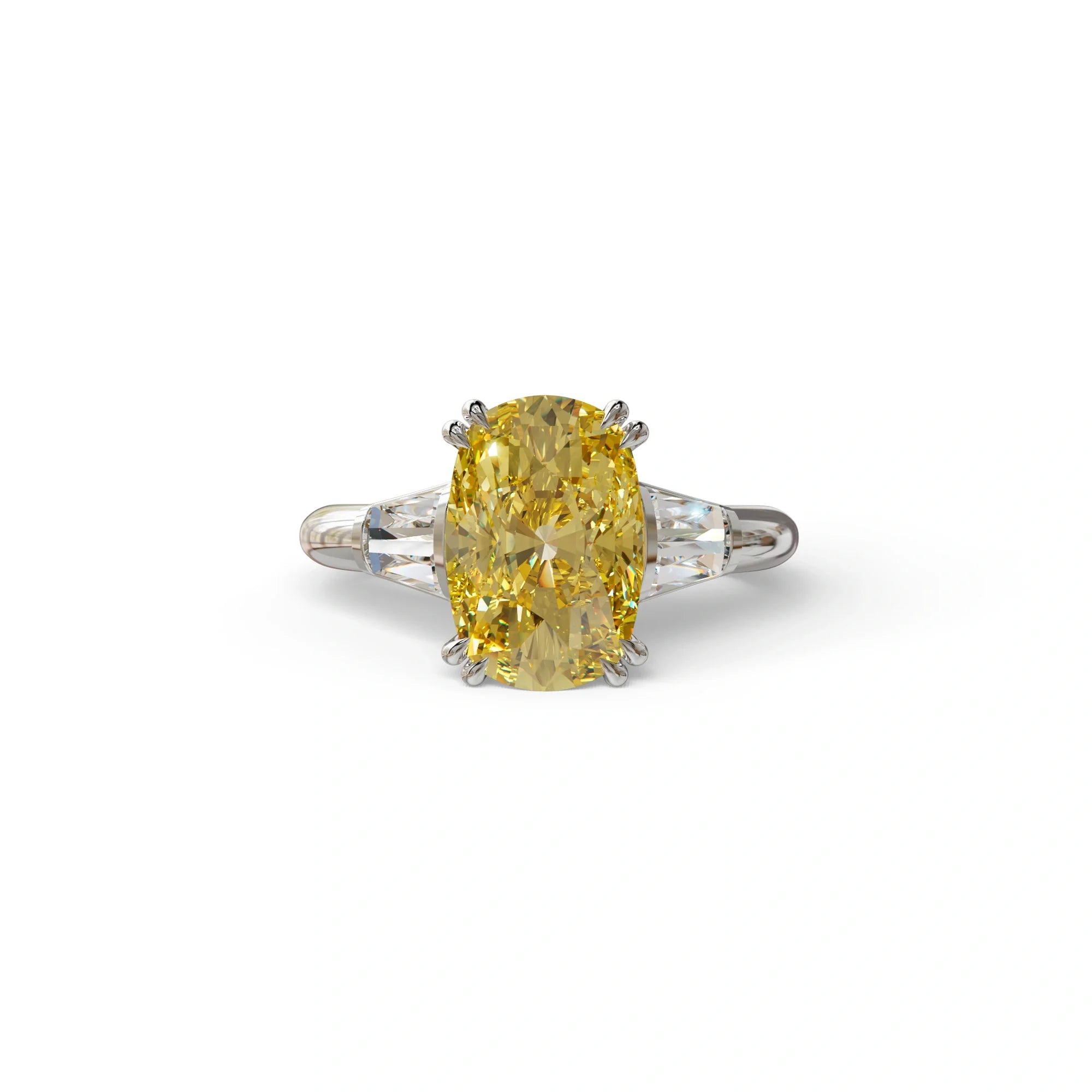 4 Carat Yellow Elongated Cushion Cut Lab Diamond Engagement Ring - Sagittarius - 10K Solid Gold / White Gold