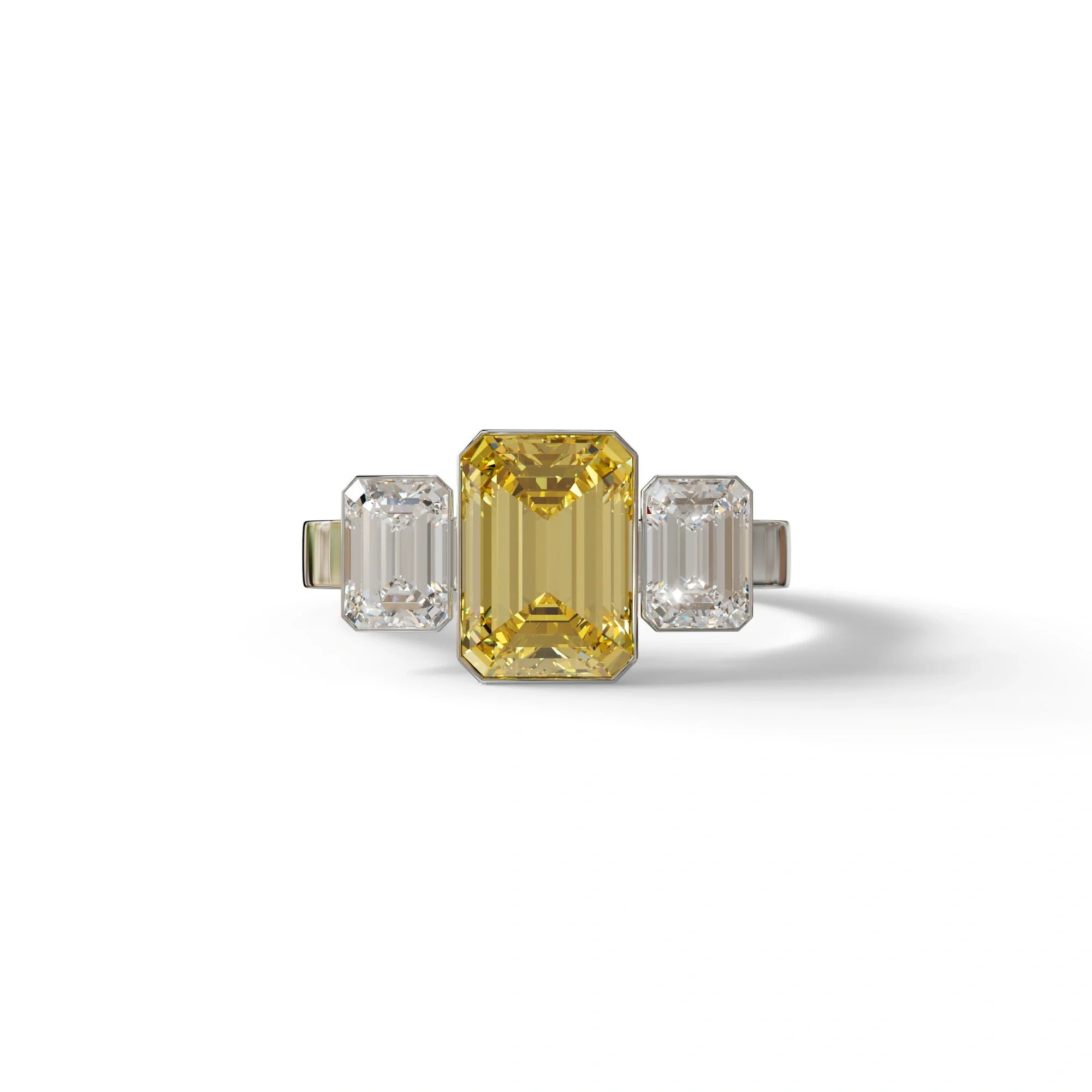 Three Stone 3 Carat Emerald Cut lab grown Diamond Engagement Ring - Elaris - 10K Solid Gold / White Gold