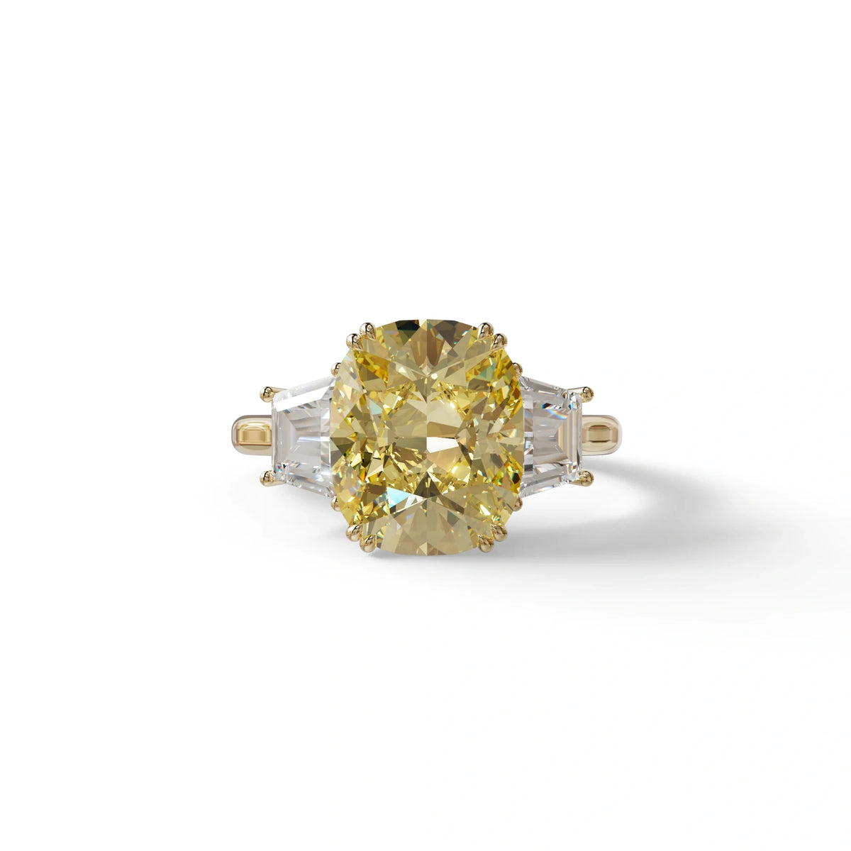 3.5 Carat Yellow Lab Grown Diamond Engagement Ring · Cushion Cut Three Stone | Trilogy - view 3