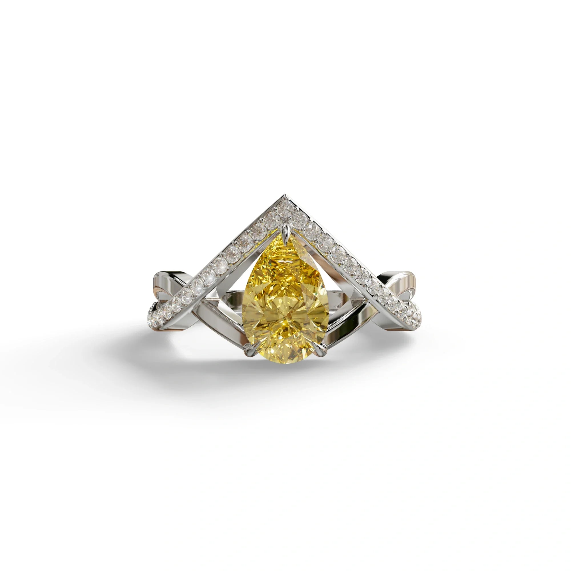 2 Carat Yellow Pear Cut Tear Drop Lab Diamond Ring - Glamly - 10K Solid Gold / White Gold