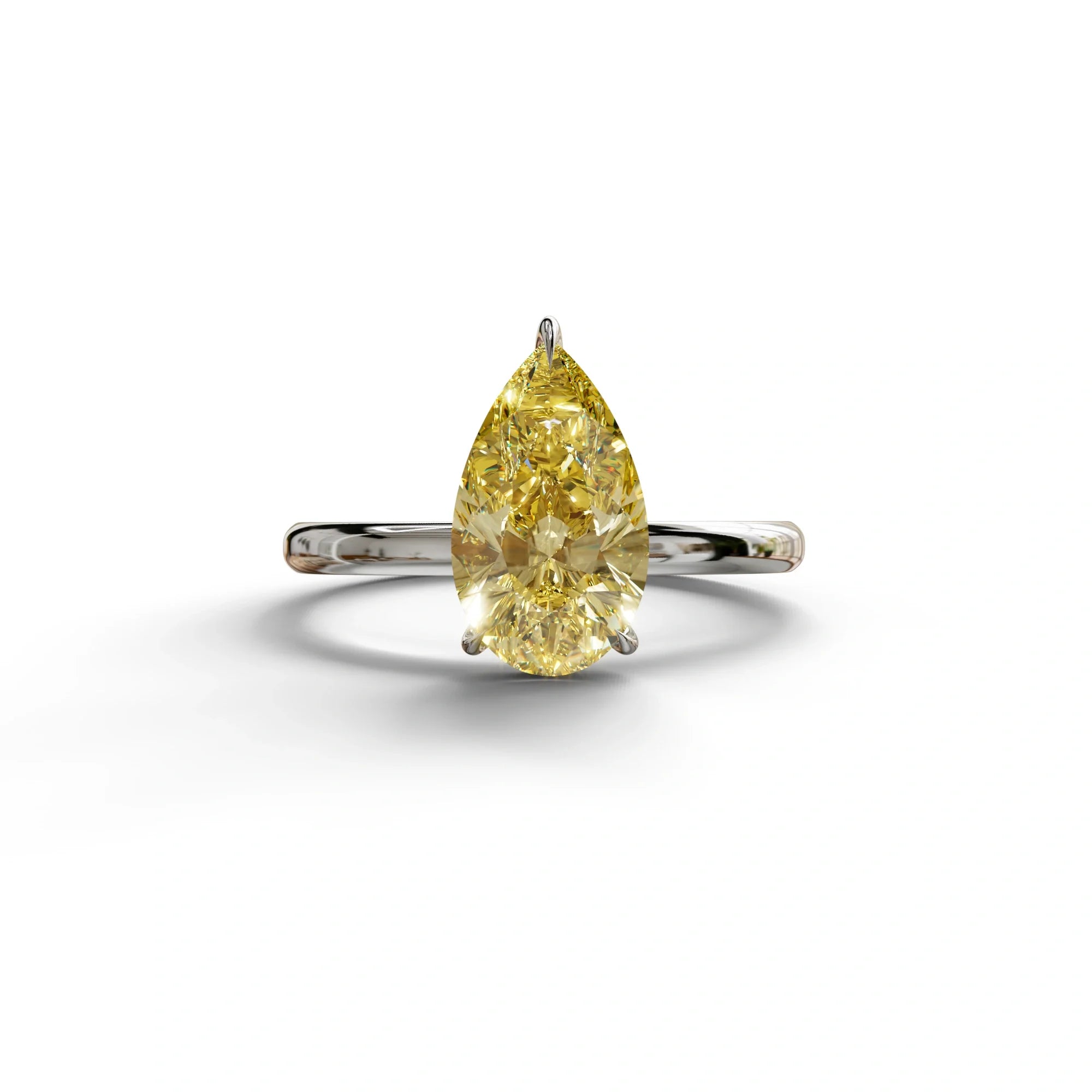 Yellow Pear Cut Solitaire Lab Grown Diamond Engagement Ring - Maniola - 2 Carat / 10K Solid Gold / White Gold