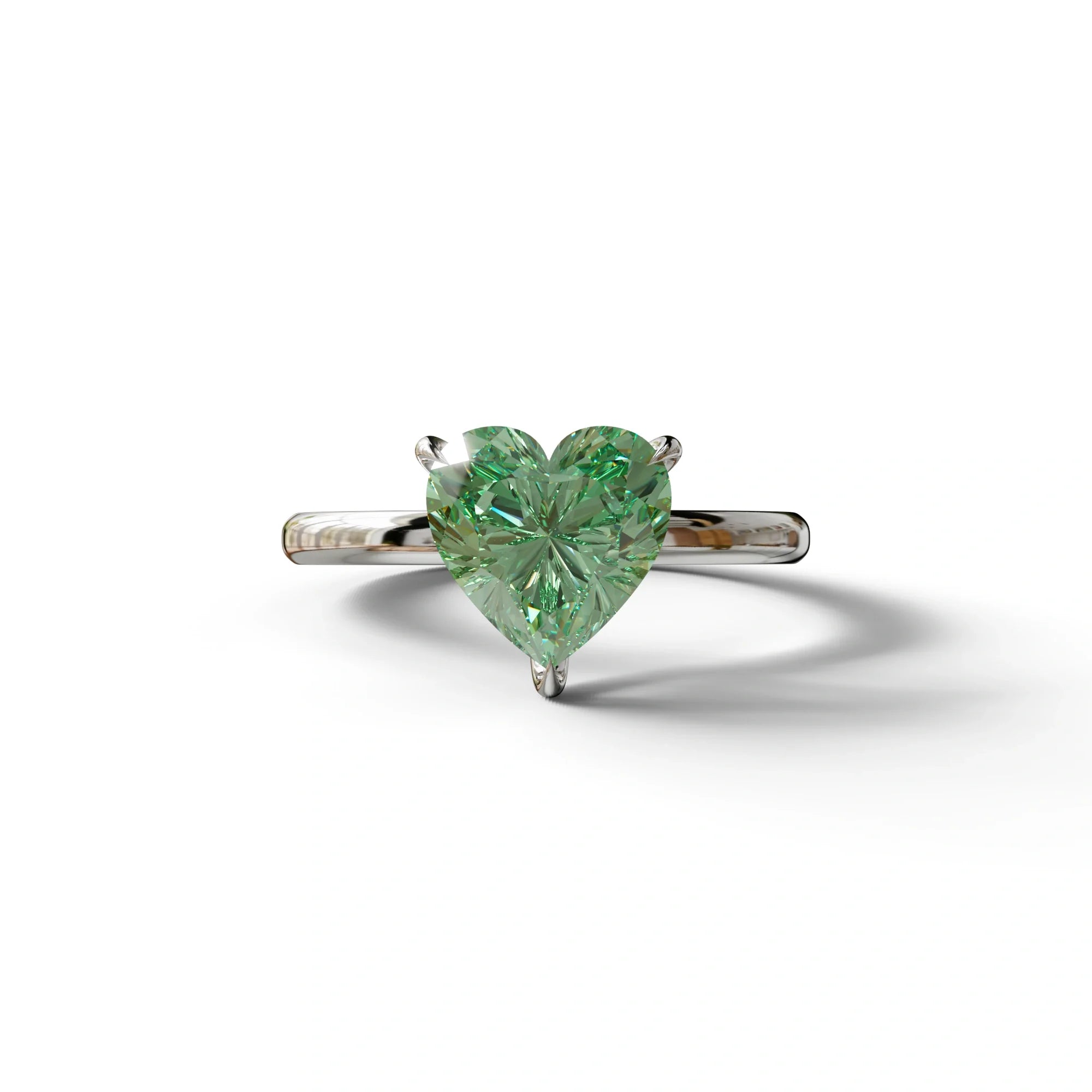 Green Heart Cut Solitaire Lab Grown Diamond Engagement Ring - Mellow - 2 Carat / 10K Solid Gold / White Gold