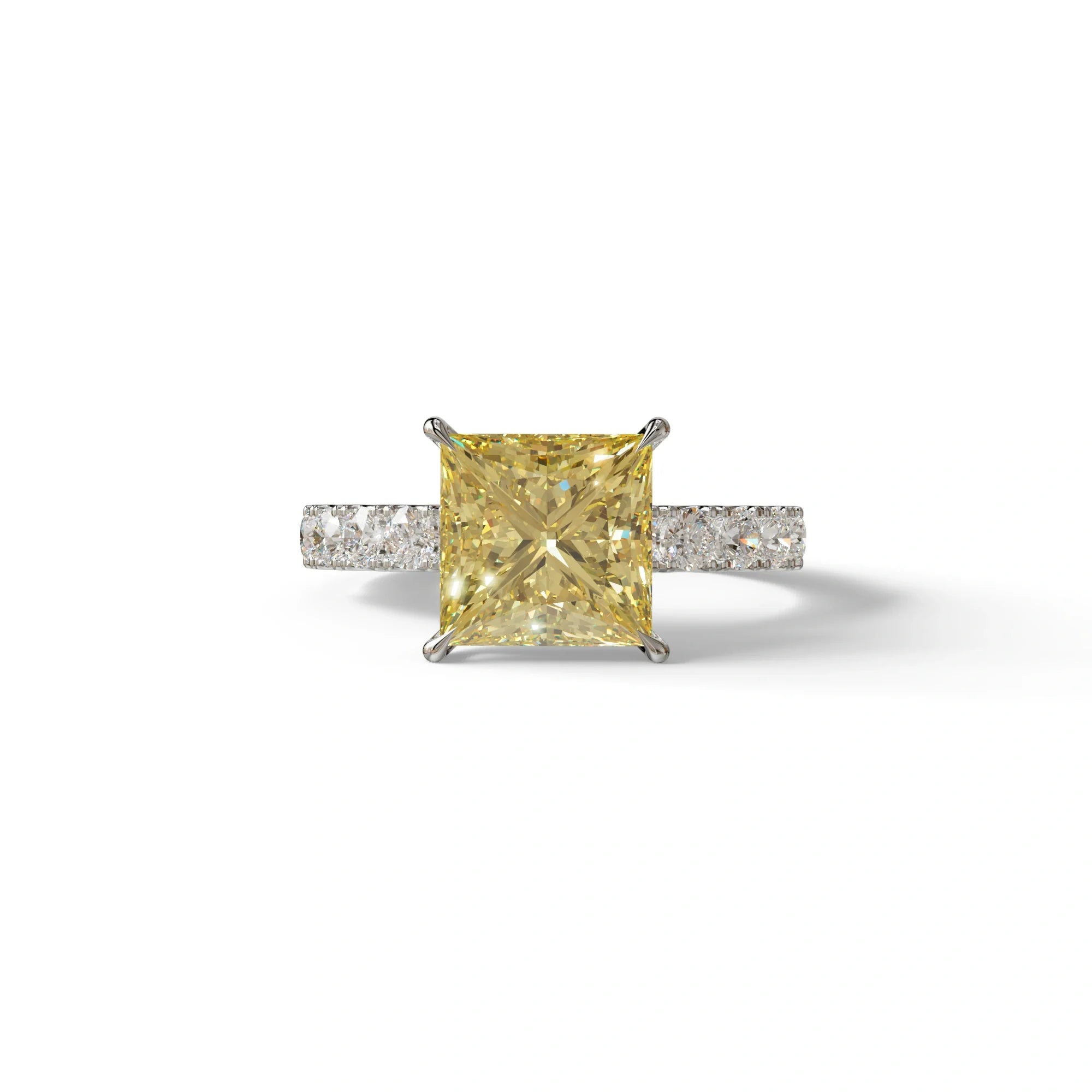 3 Carat Yellow Princess Cut Pave Lab Created Ring - Elysia - 10K Solid Gold / White Gold