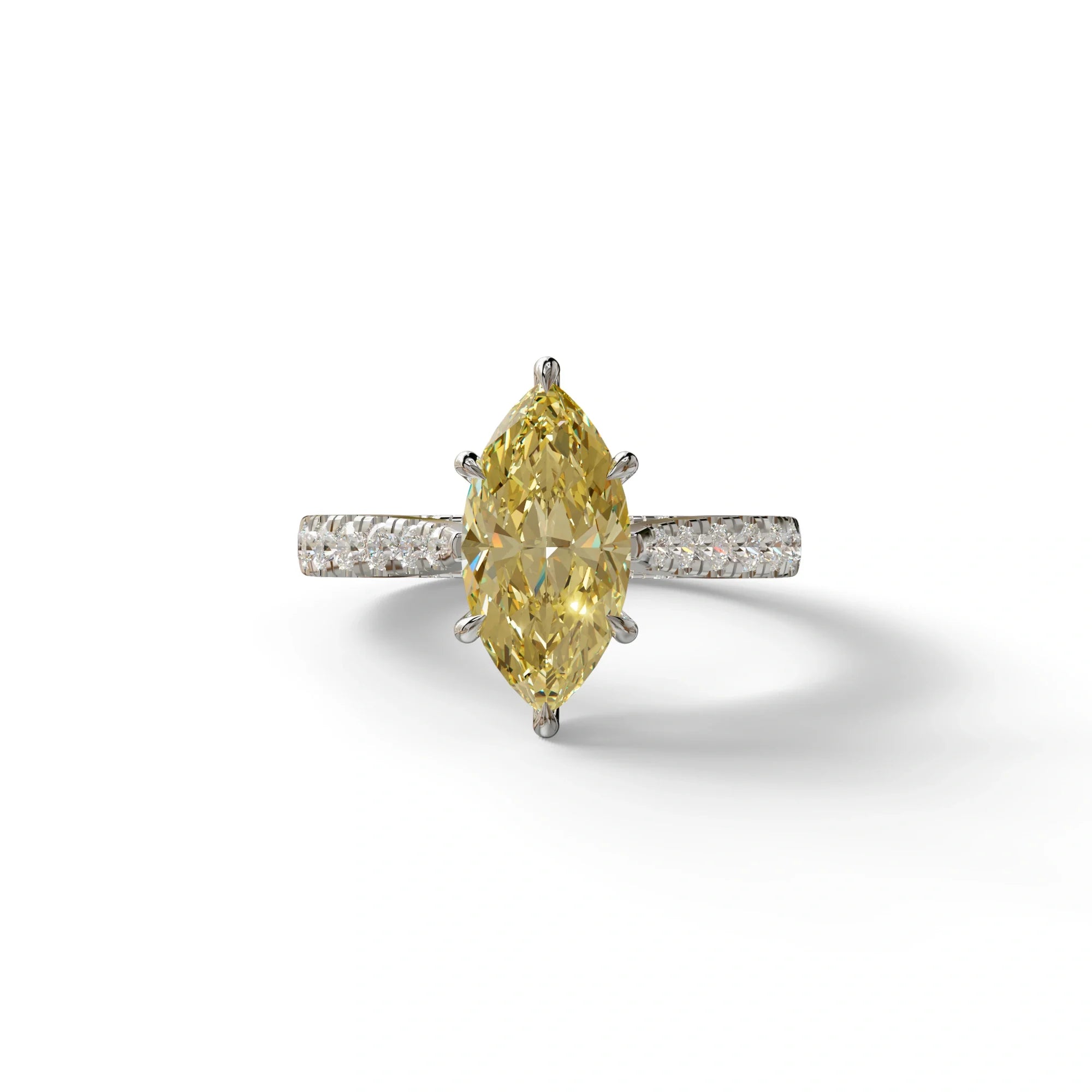 1.5 Carat Yellow Marquise Cut Lab Diamond Hidden Halo & Pave Ring - Ash - 10K Solid Gold / White Gold