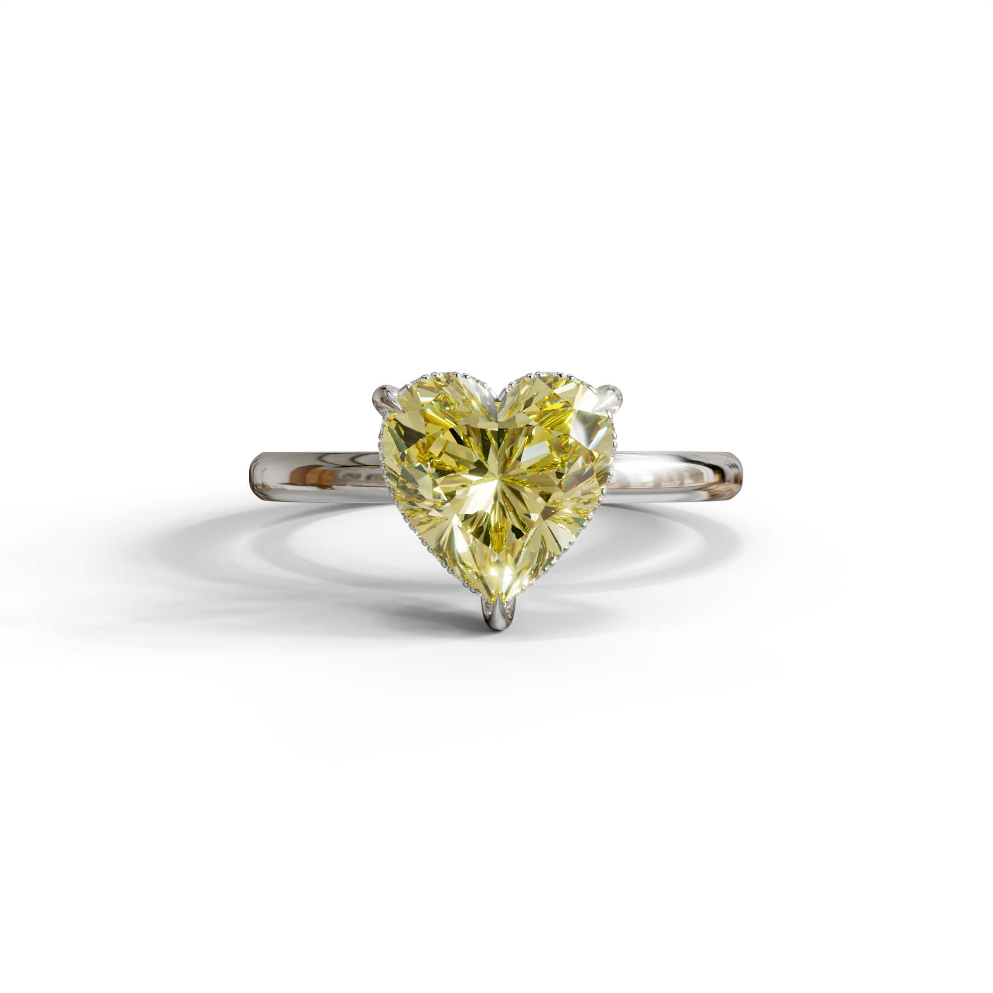 3 Carat Yellow Heart Cut Hidden Halo Set Lab Grown Diamond Engagement Ring - 10K Solid Gold / White Gold