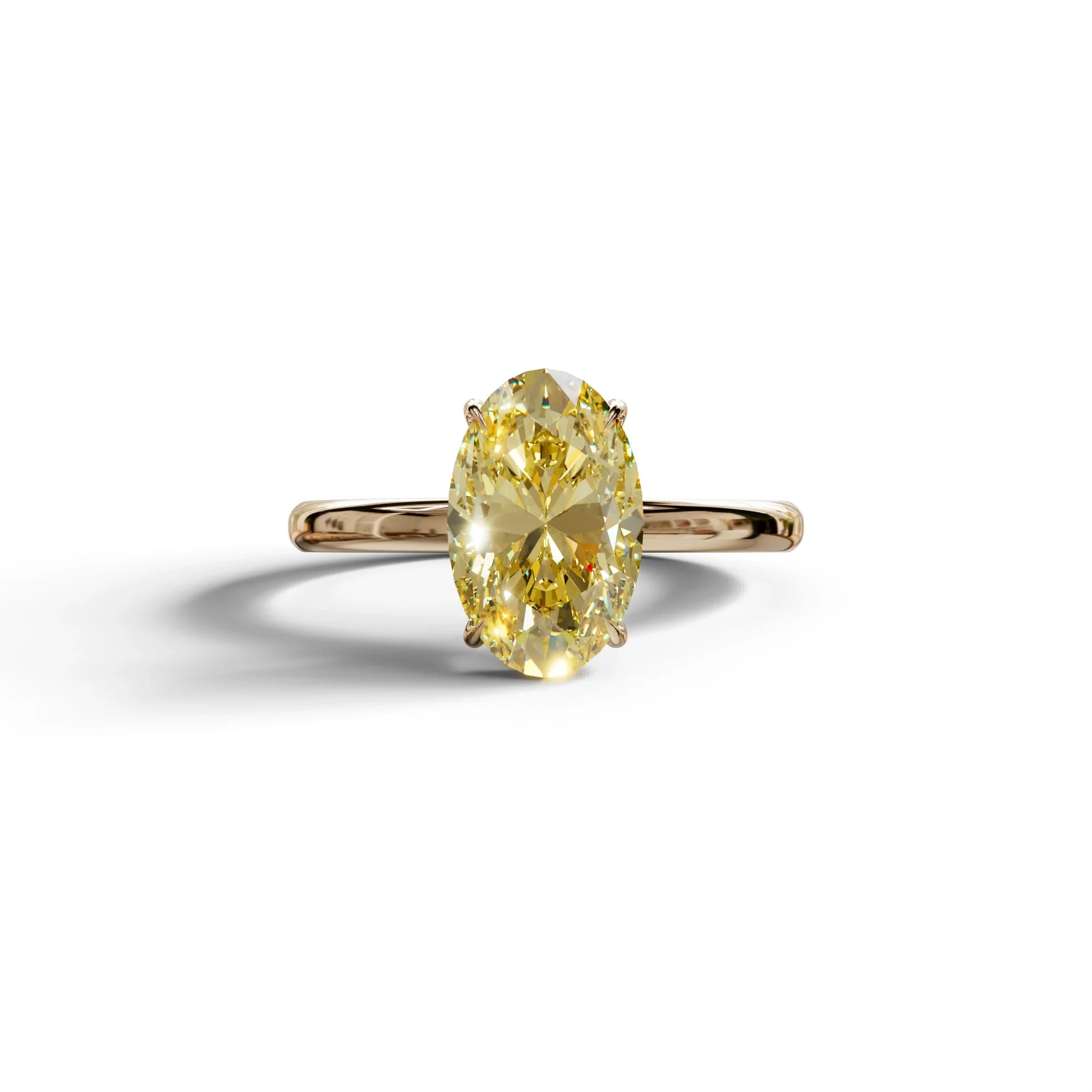 Fancy Yellow Oval Cut Solitaire Lab Grown Diamond Engagement Ring Curiosa - 2 Carat / 10K Solid Gold / Rose Gold