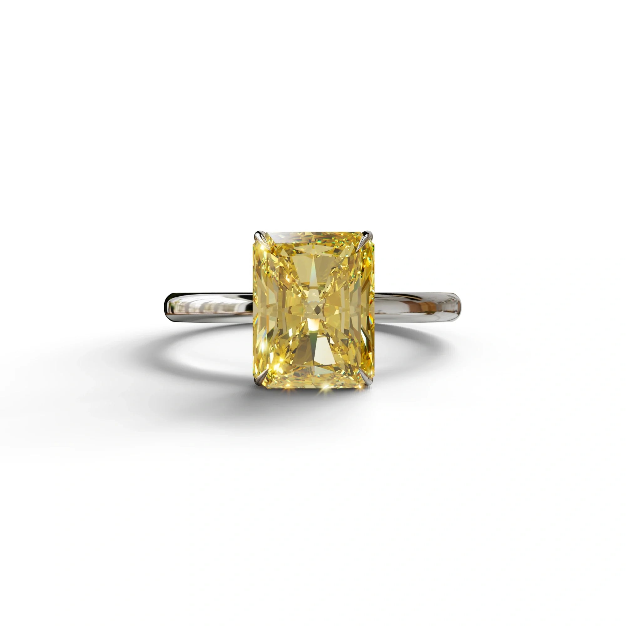 Yellow Radiant Cut Solitaire Lab Grown Diamond Engagement Ring - Papilia - 2 Carat / 10K Solid Gold / White Gold