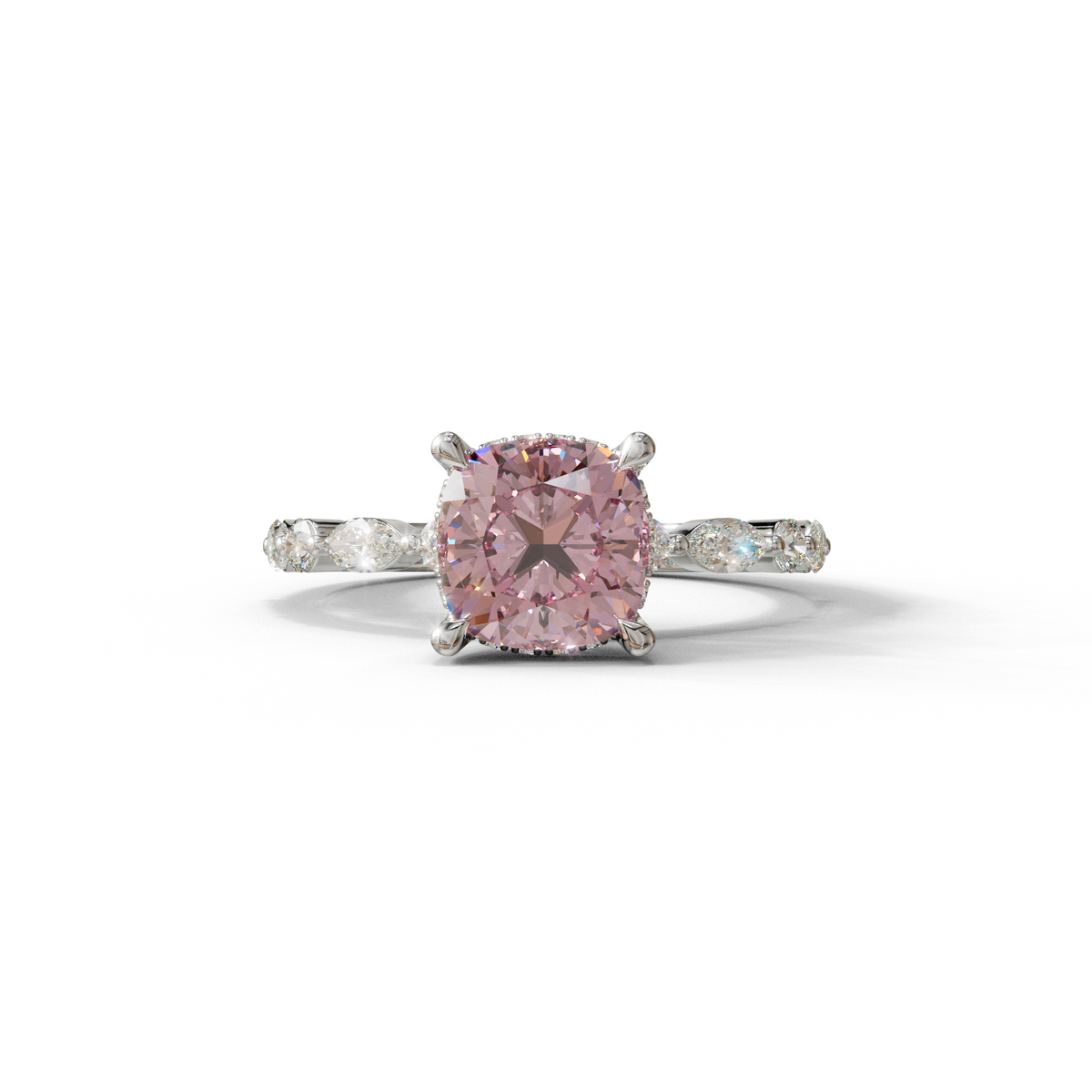 1 to 2.5 Carat Pink Lab Grown Diamond Engagement Ring – Cushion Cut Hidden Halo | Rosalie