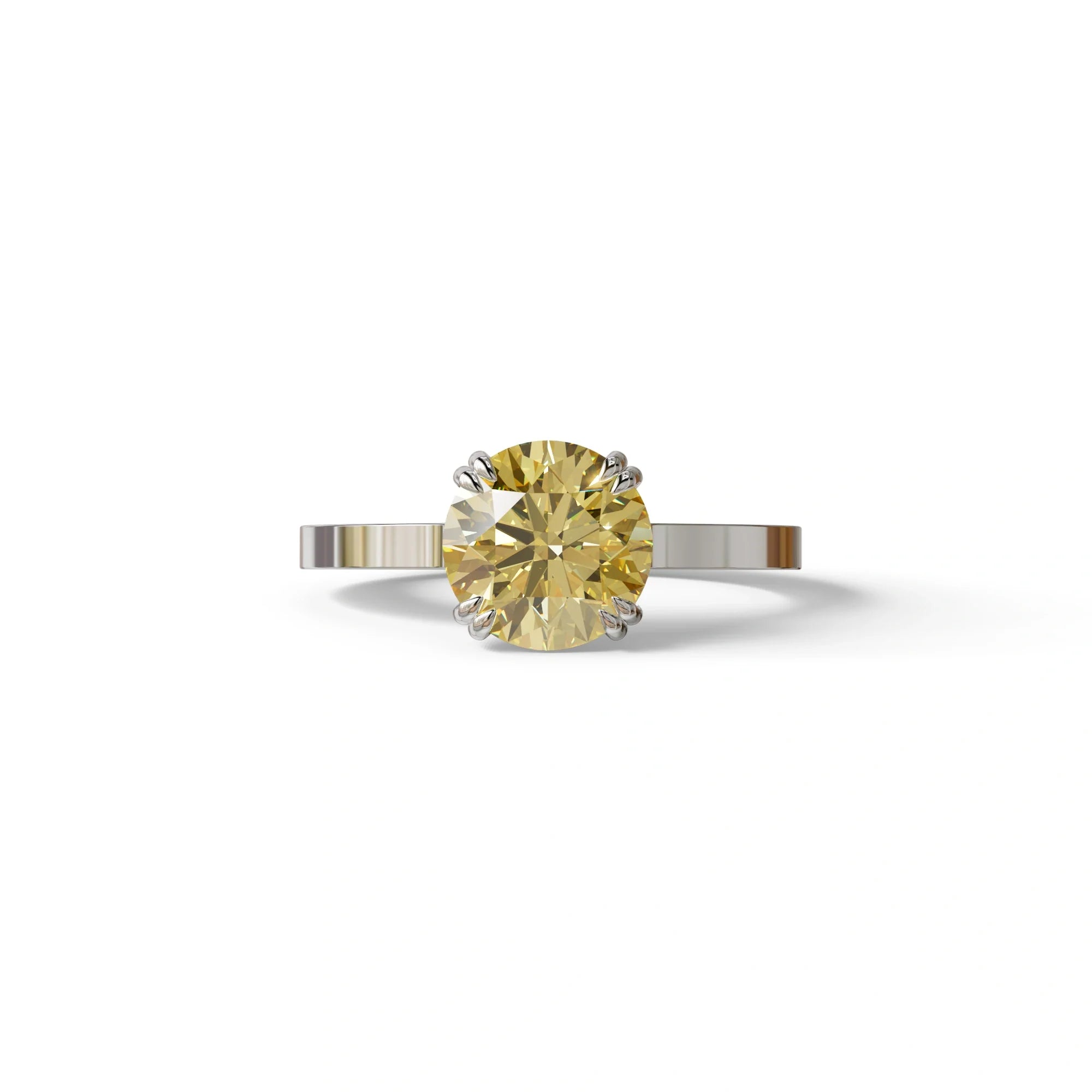 2 Carat Yellow Round Cut Hidden Halo Lab Diamond Engagement Ring - Maeve - 10K Solid Gold / White Gold