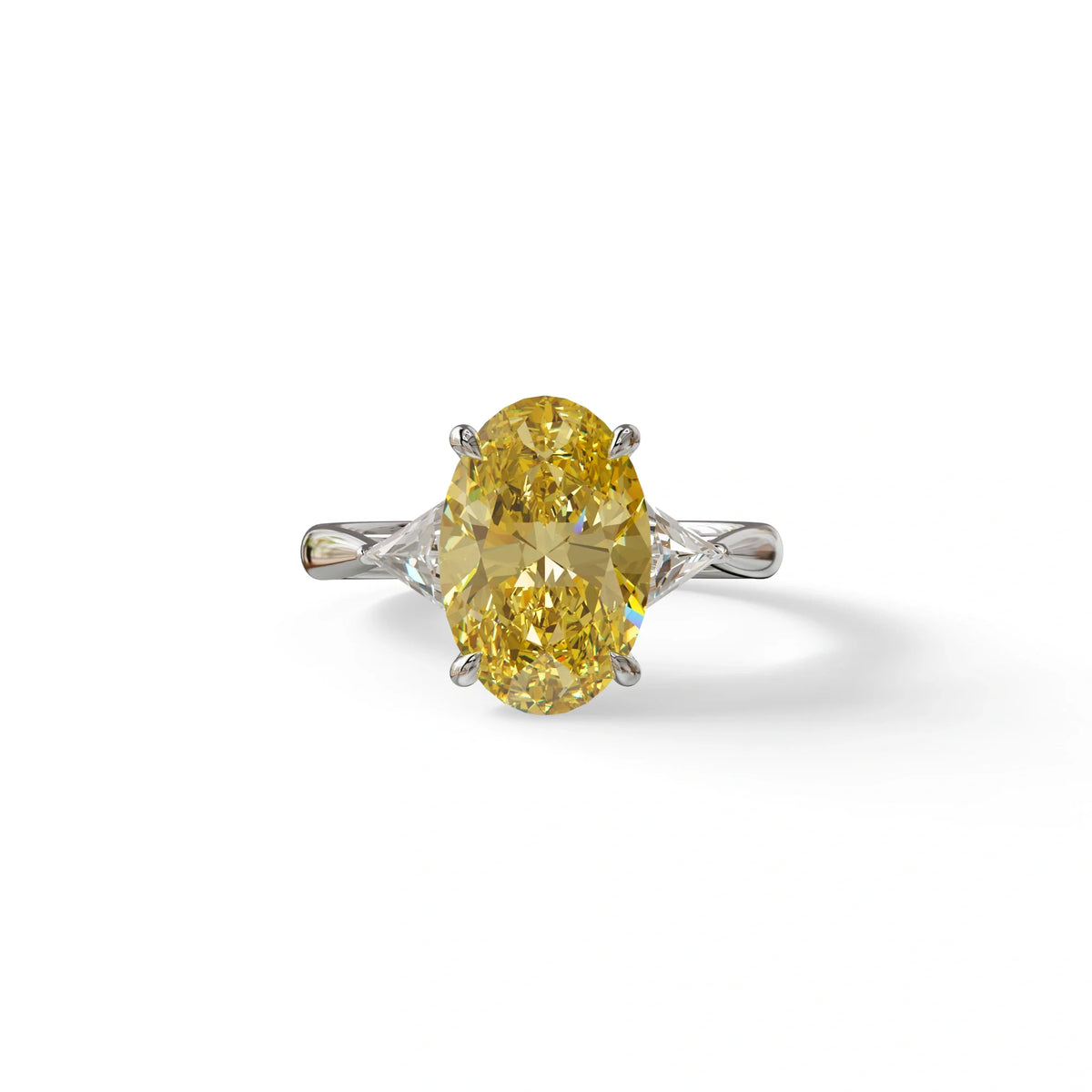 3Ct Yellow Oval Cut Lab Grown Diamond Three Stone Engagement Ring - Myza - 10K Solid Gold / White Gold