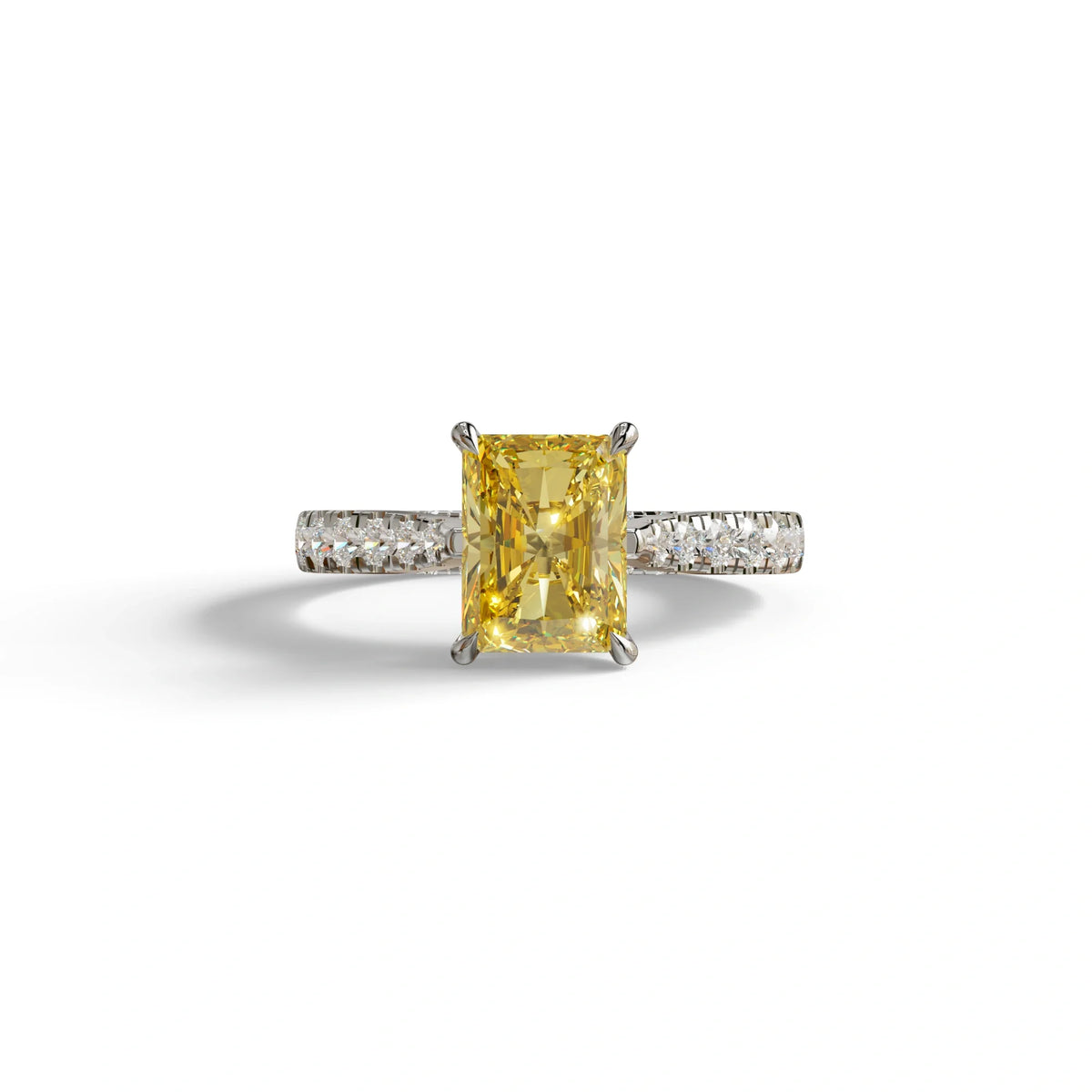 2 Carat Yellow Radiant Cut Halo & Pave Lab Grown Diamond Ring- Asphalt