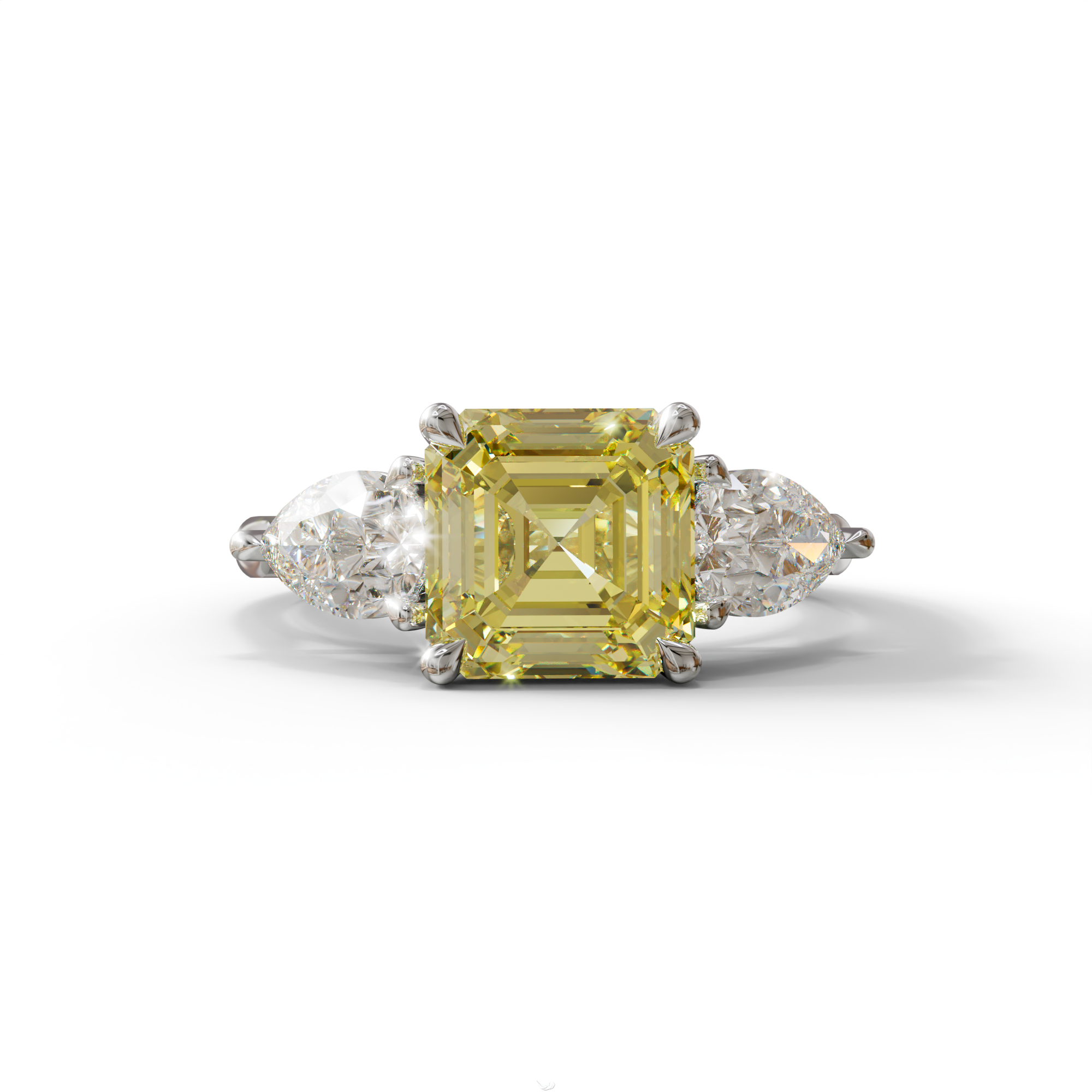 4 Carat Canary Yellow Asscher Cut Three Stone Lab Grown Diamond Engagement Ring - 10K Solid Gold / White Gold