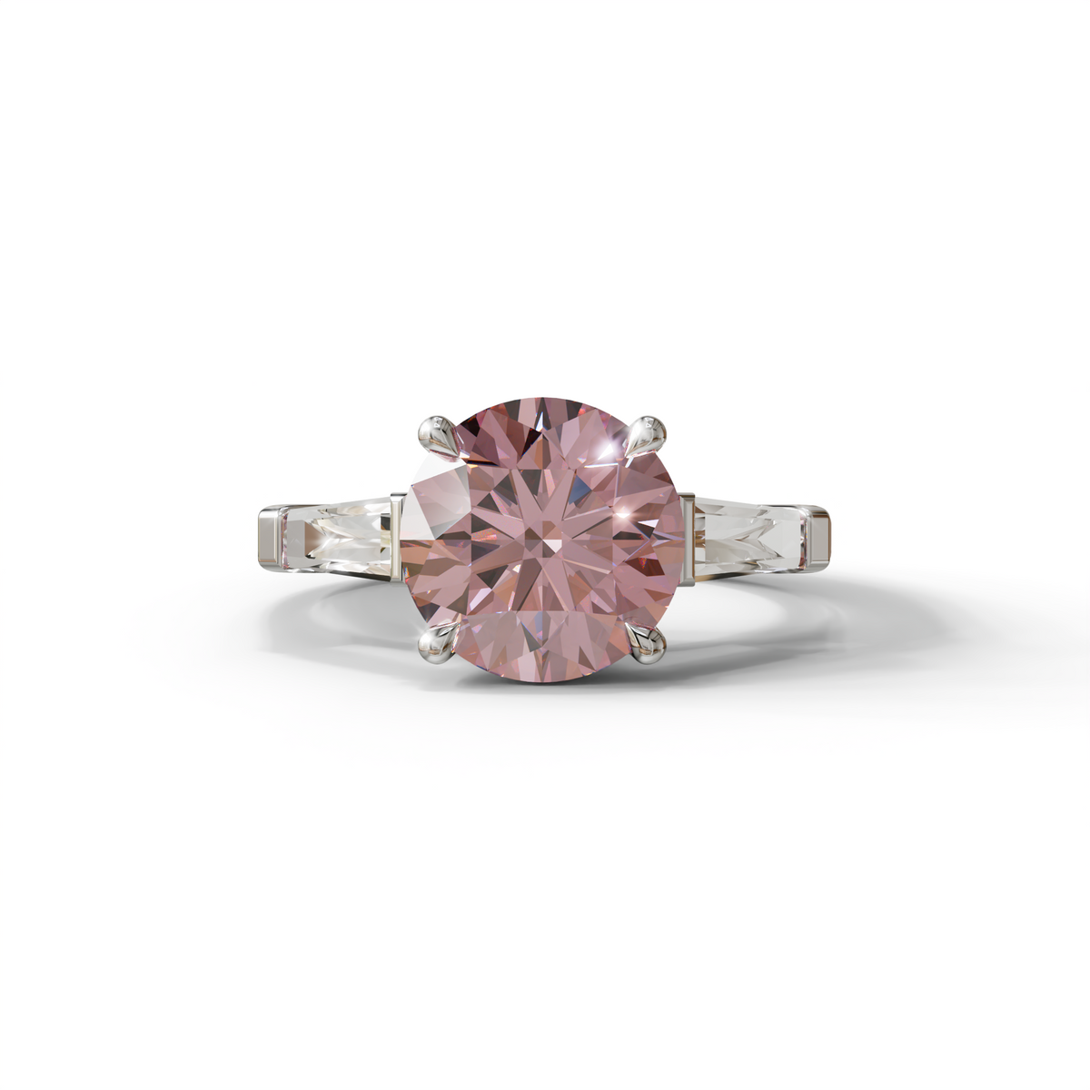 2 to 5 Carat Pink Lab Grown Diamond Engagement Ring – Round Cut Three Stone | Cordelia