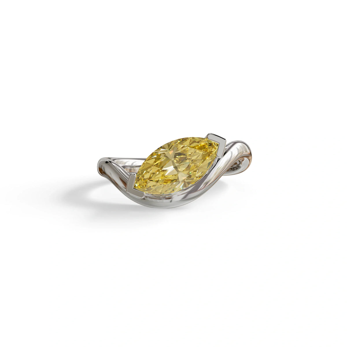 2 Ct Fancy Vivid Yellow Marquise Cut Lab Diamond In Solitaire Setting Ring - Jiani - 10K Solid Gold / White Gold