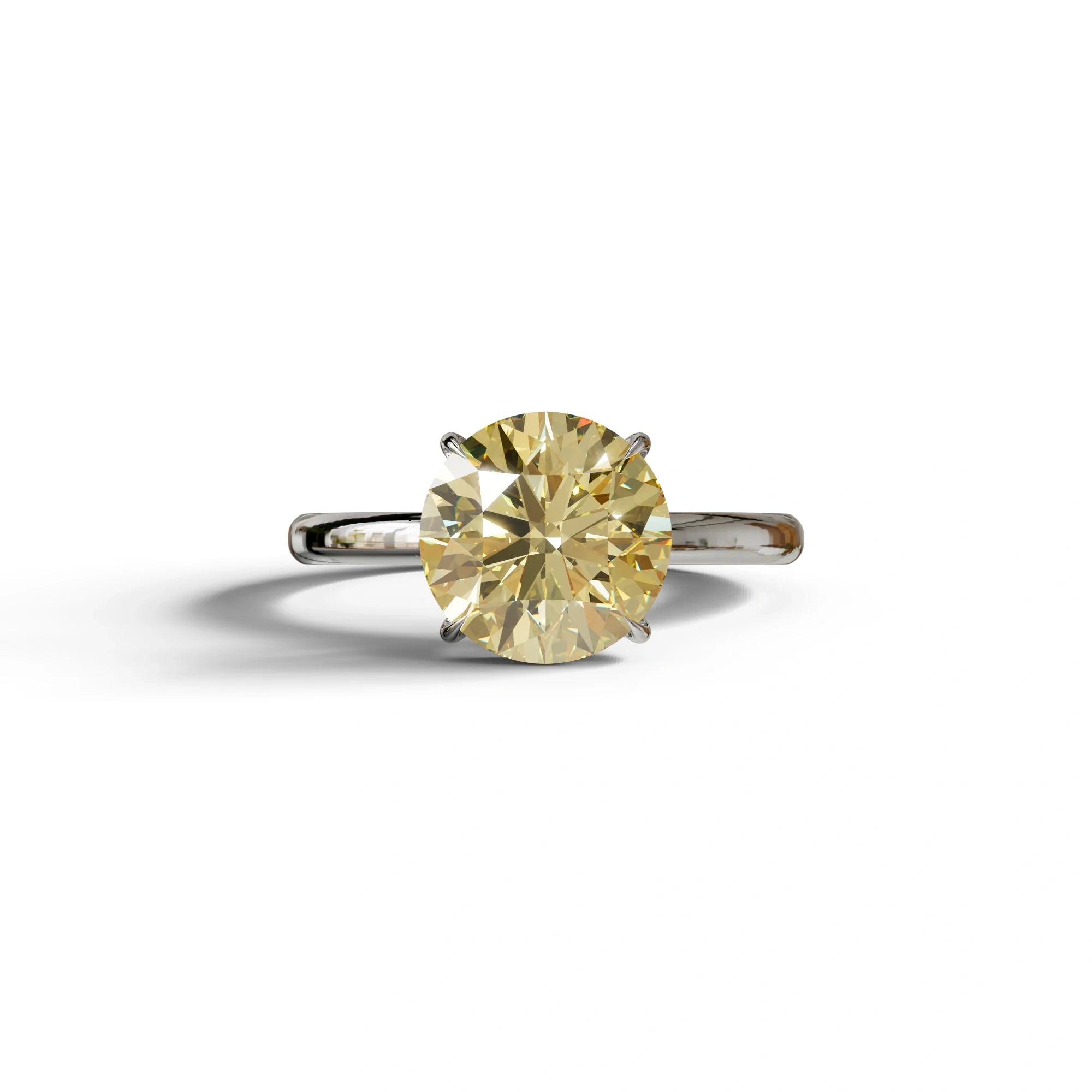 Yellow Round Cut Solitaire Lab Diamond Engagement Ring - Italia - 2 Carat / 10K Solid Gold / White Gold