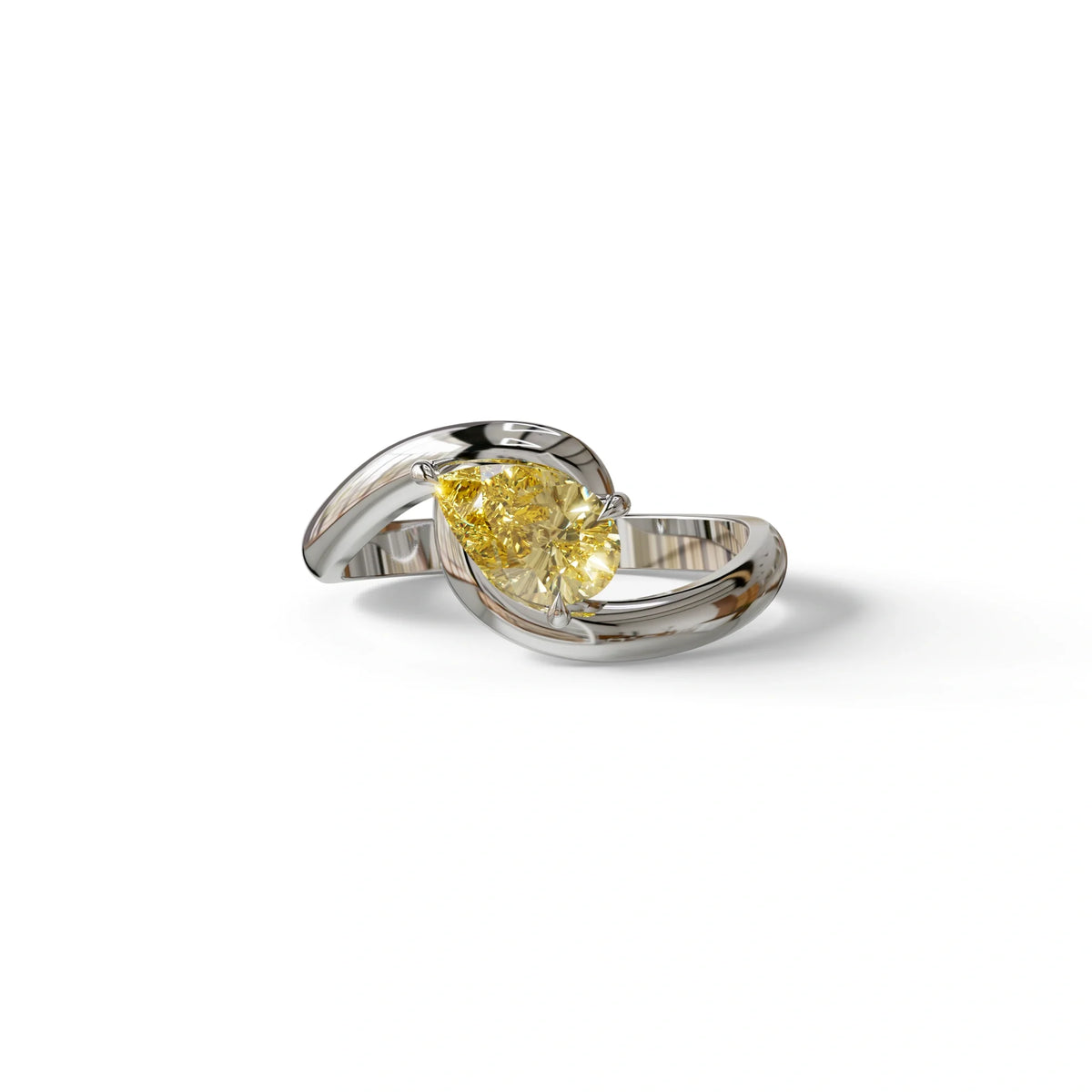 2 Carat Yellow Pear Cut Solitaire Lab Grown Diamond Ring - Maniya - 10K Solid Gold / White Gold