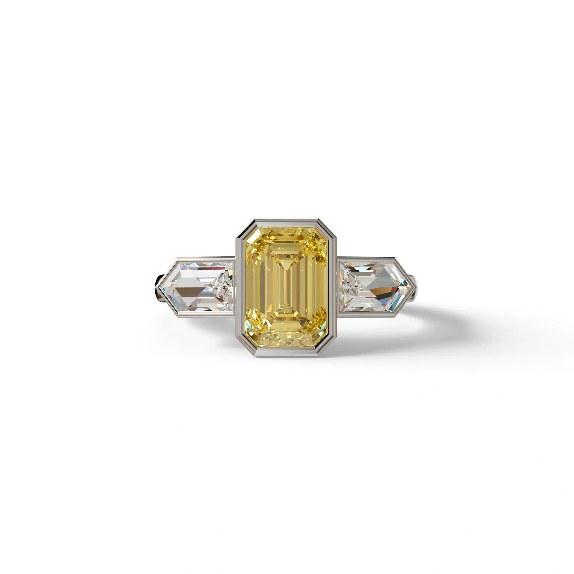 3 Ct Fancy Vivid Yellow Emerald Cut Lab Diamond Ring - Lumons - 10K Solid Gold / White Gold