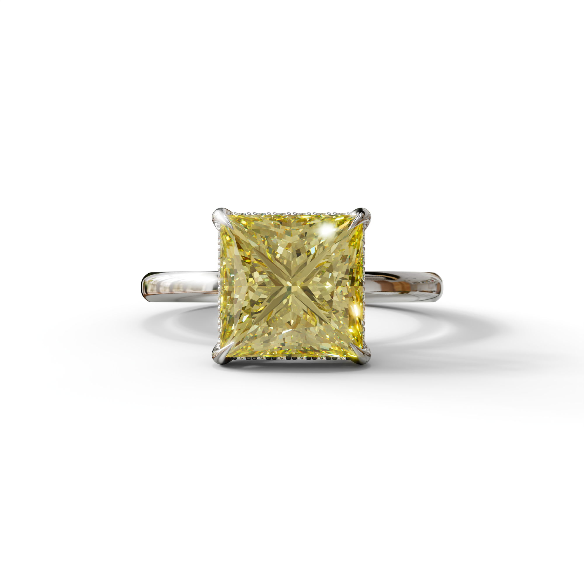 3 Carat Fancy Yellow Princess Cut Hidden Halo Lab Grown Diamond Engagement Ring - 10K Solid Gold / White Gold