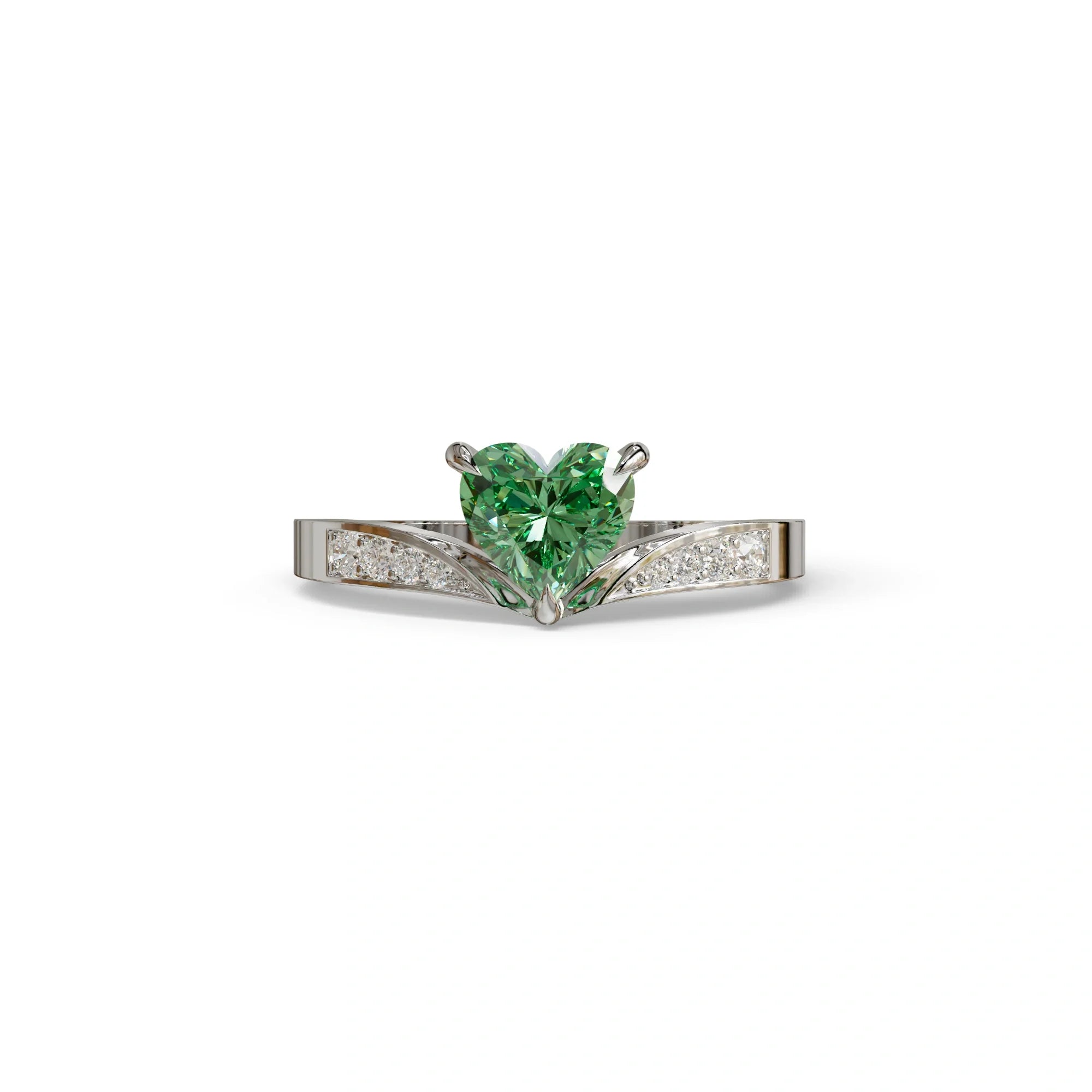 Green Heart Shape Lab Grown Diamond Engagement Ring - Moise - 2 Carat / 10K Solid Gold / White Gold