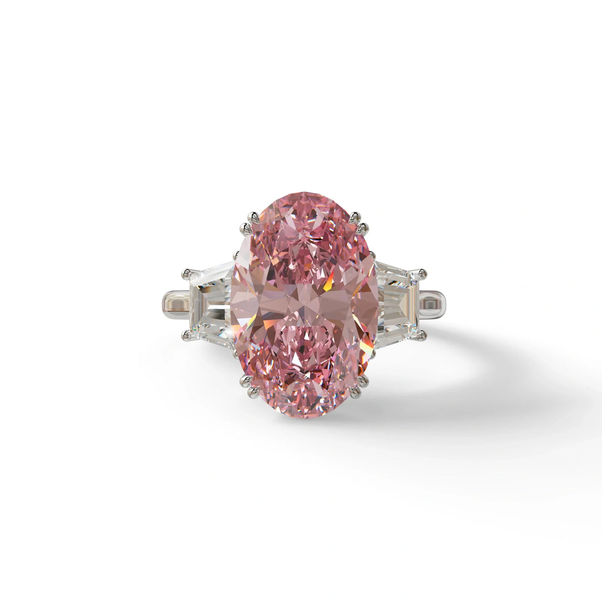 5 Carat Pink Lab Grown Diamond Engagement Ring · Oval Cut Three Stone | Solstice - view 3