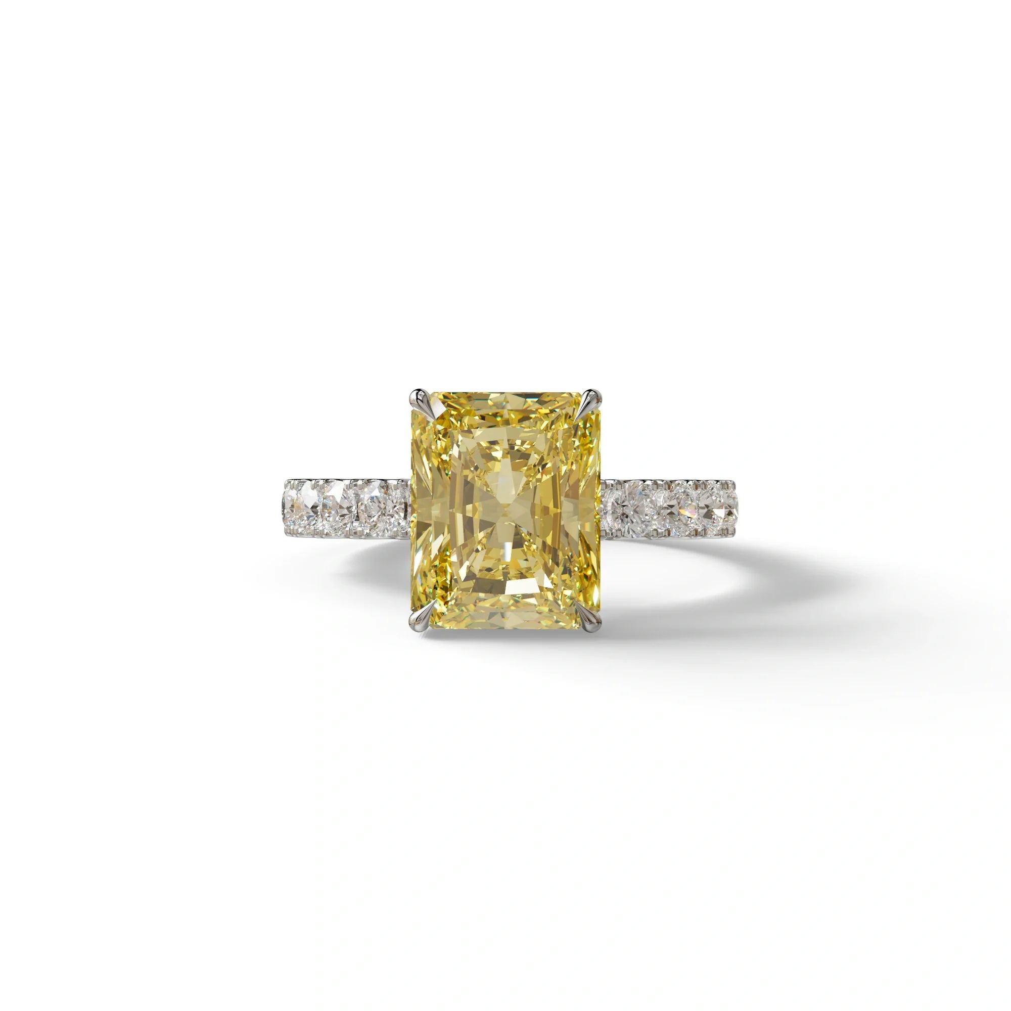 3 Carat Yellow Radiant Shaped Hidden Halo Eternity Lab Diamond Ring - Lace Bridge - 10K Solid Gold / White Gold