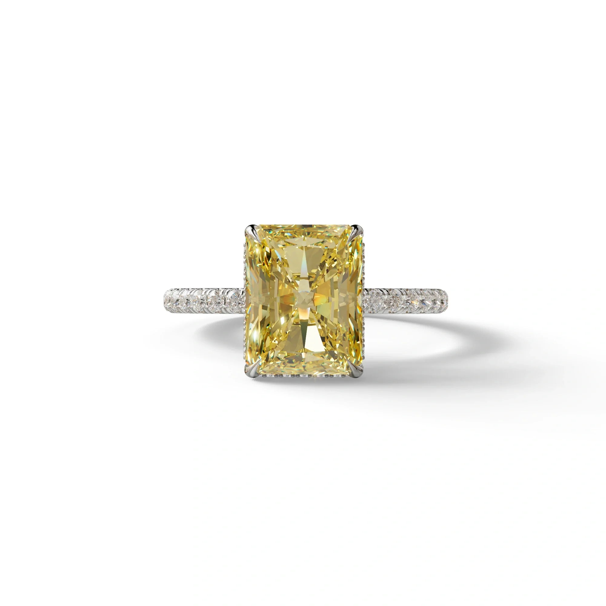 3 Ct Radiant Cut Yellow Color Lab Diamond Ring - Monica - 10K Solid Gold / White Gold