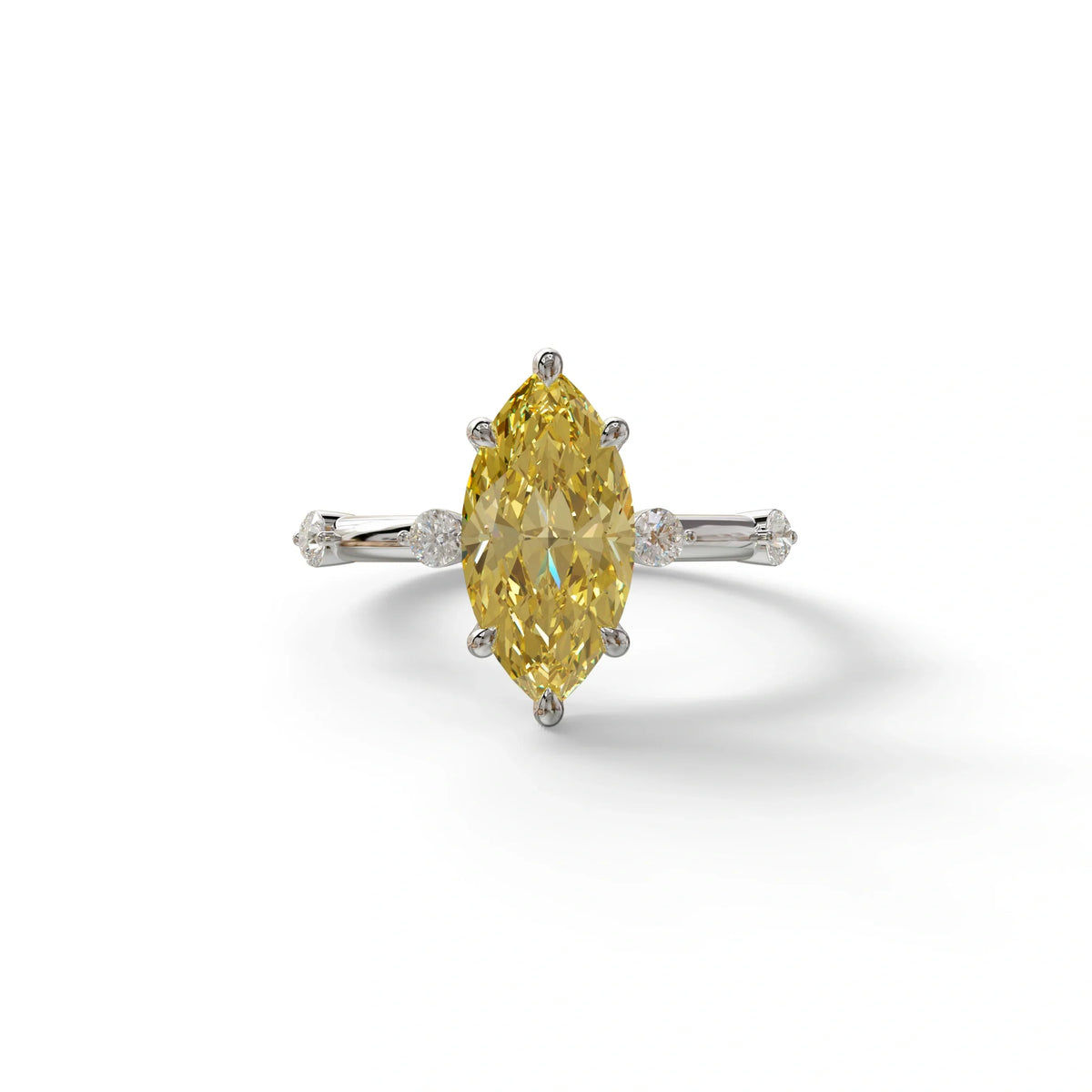 2.5 Ct Fancy Yellow Marquise Cut Lab Diamond In Space-Chanel Setting Ring - Nimi - 10K Solid Gold / White Gold