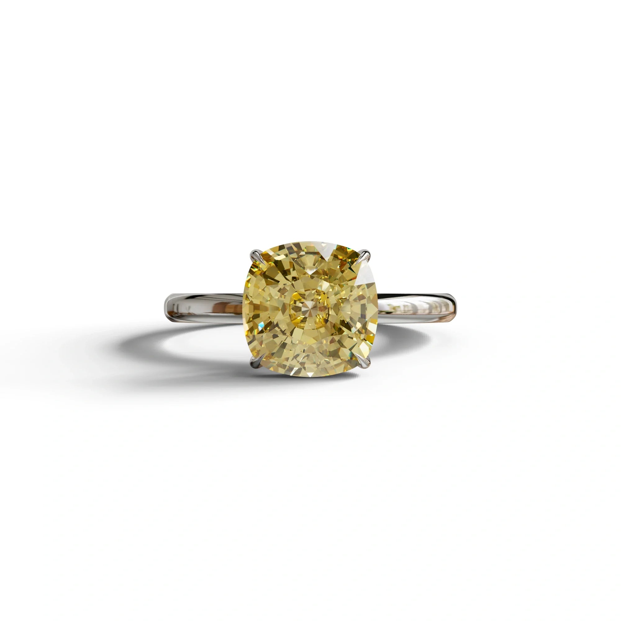 Yellow Cushion Cut Solitaire Lab Grown Diamond Engagement Ring - Mesmera - 2 Carat / 10K Solid Gold / White Gold