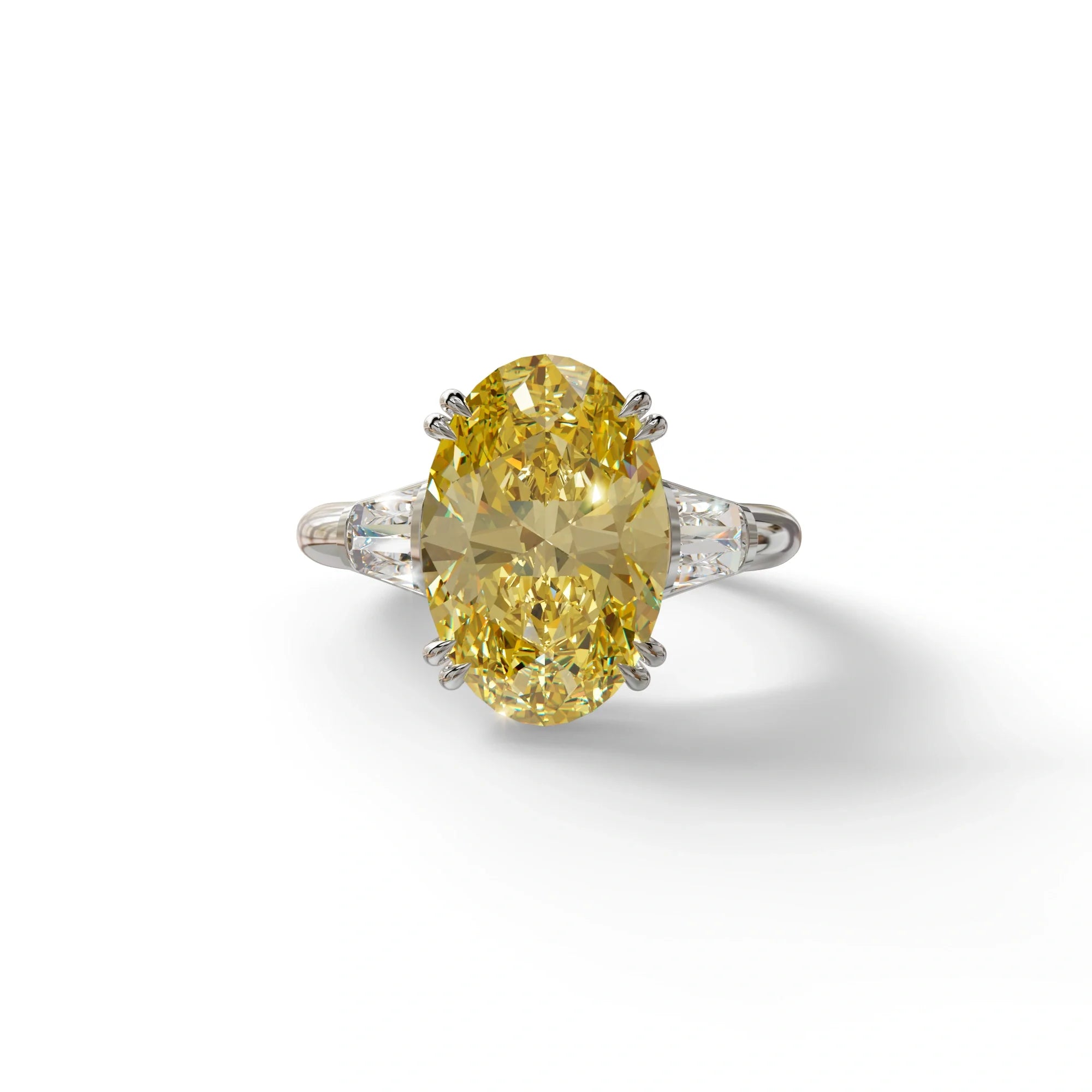 3 Carat Yellow Oval & Baguette Lab Diamond Ring - Persi - 10K Solid Gold / White Gold