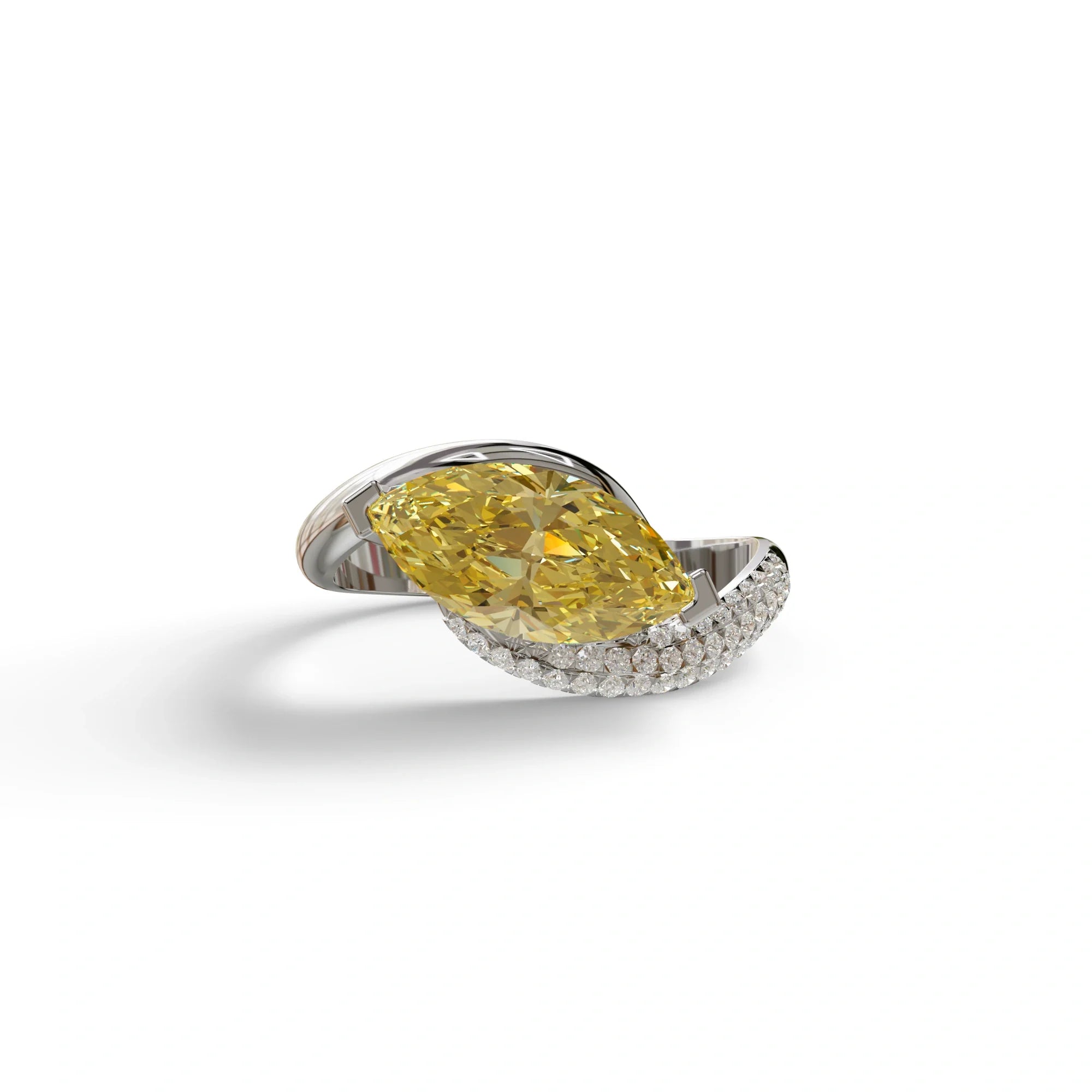 2 Carat Fancy Yellow Marquise Cut Lab Grown Diamond Engagement Ring - Maya - 10K Solid Gold / White Gold