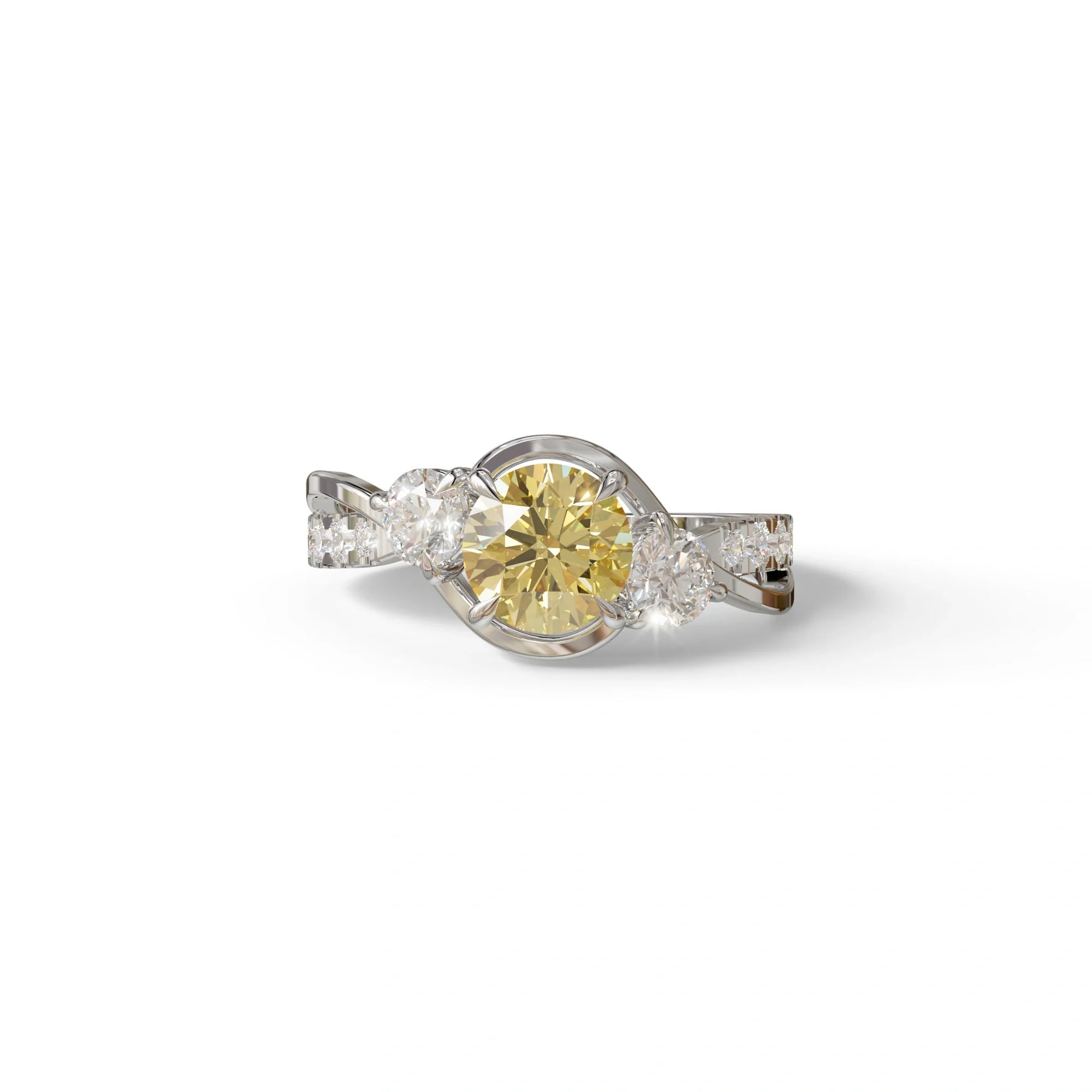 2 Carat Yellow Lab Grown Diamond Round Engagement Ring - Giverny - 10K Solid Gold / White Gold