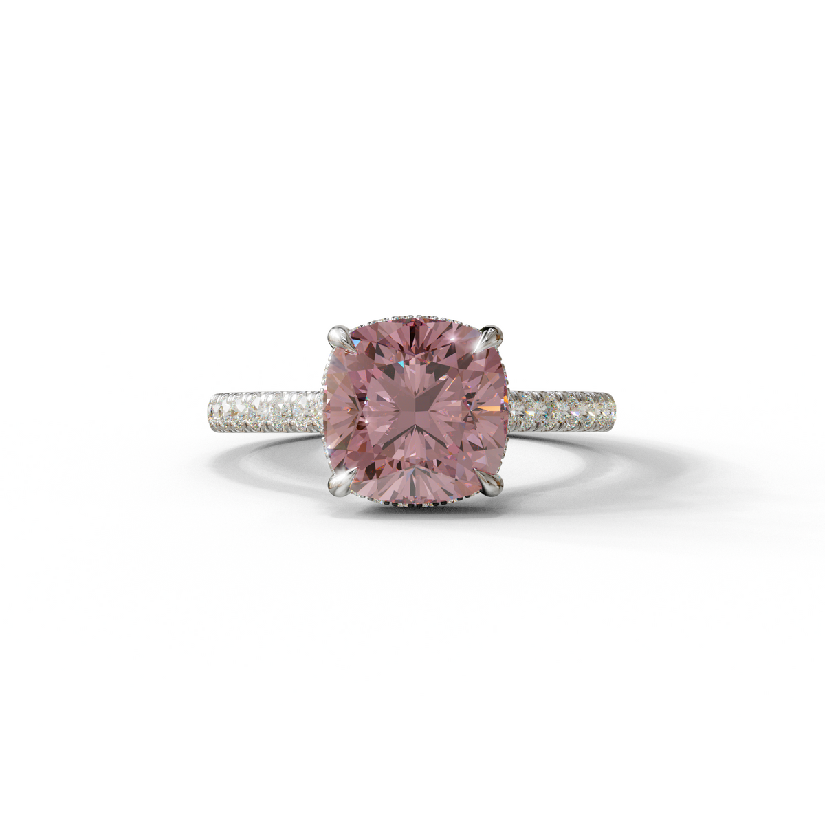 1 to 3.5 Carat Pink Lab Grown Diamond Engagement Ring – Cushion Cut Hidden Halo | Vivienne