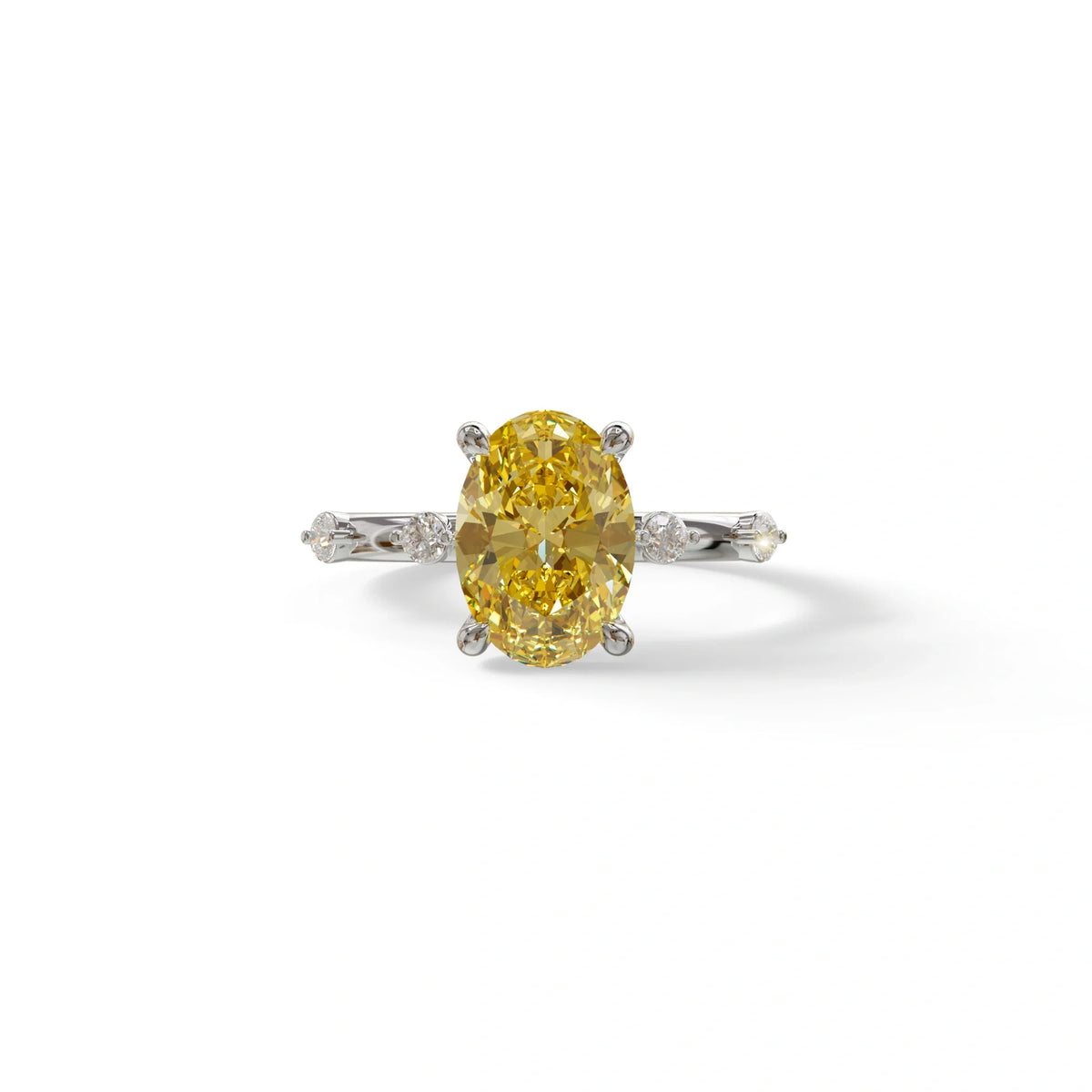 2 Ct Yellow Oval Cut Lab Diamond In Space-Chanel Setting Ring - Celestial - 10K Solid Gold / White Gold