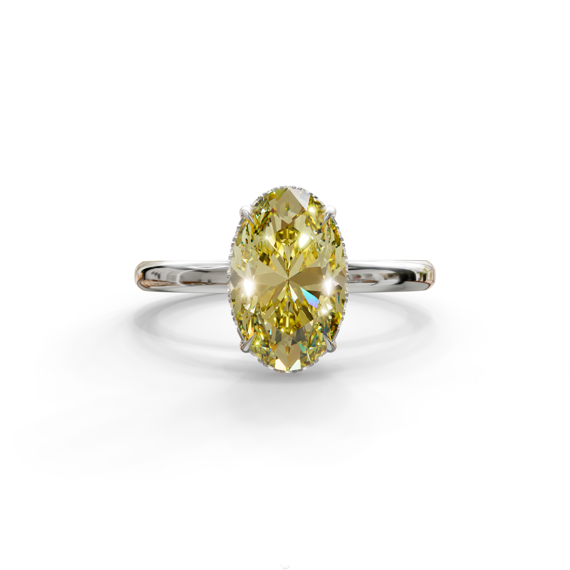 2.5 Carat Yellow Oval Cut Hidden Halo Lab Diamond Ring - Mi Amor - 10K Solid Gold / White Gold